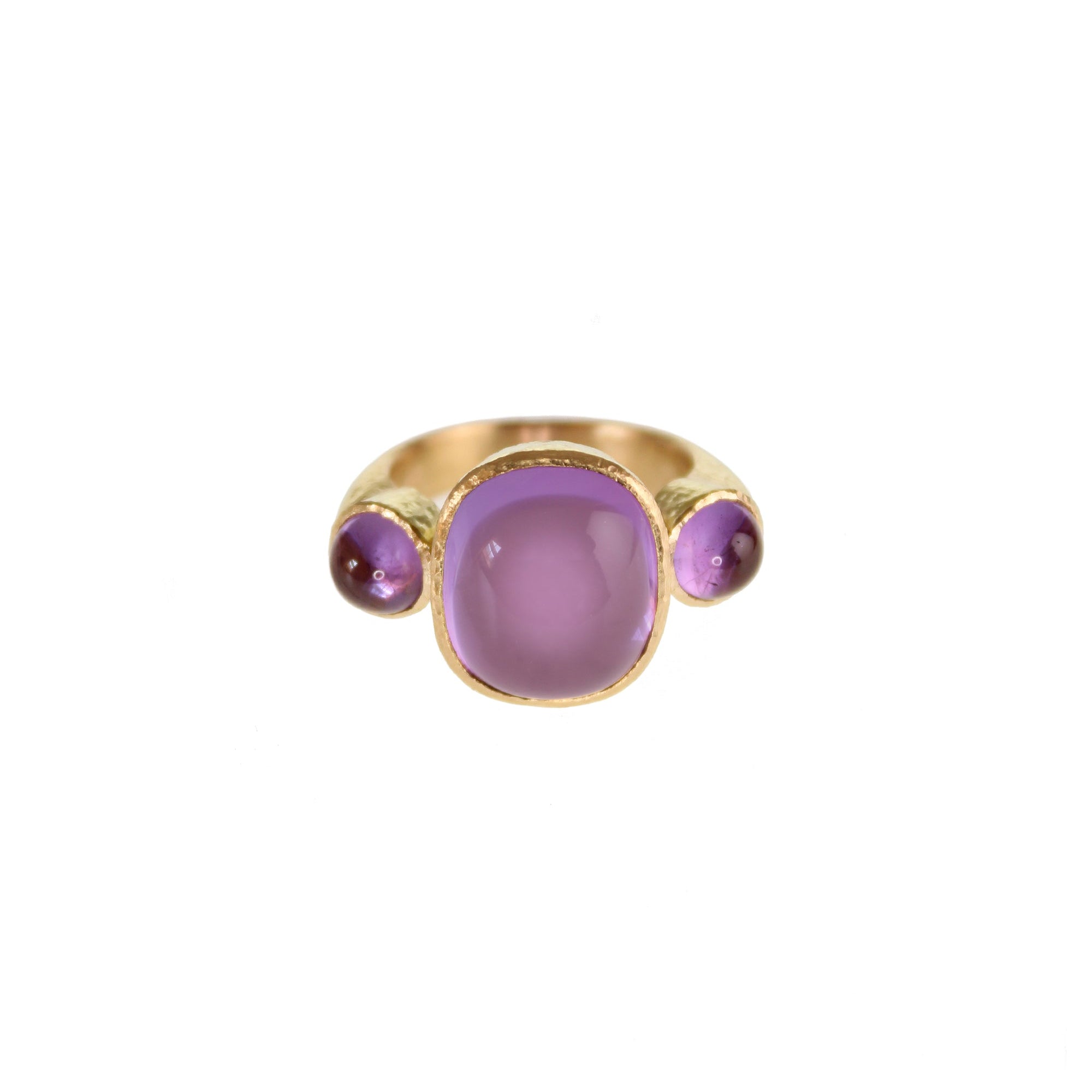 Elizabeth Locke Cushion Cabochon Amethyst Ring in Yellow Gold, Size 6.5
