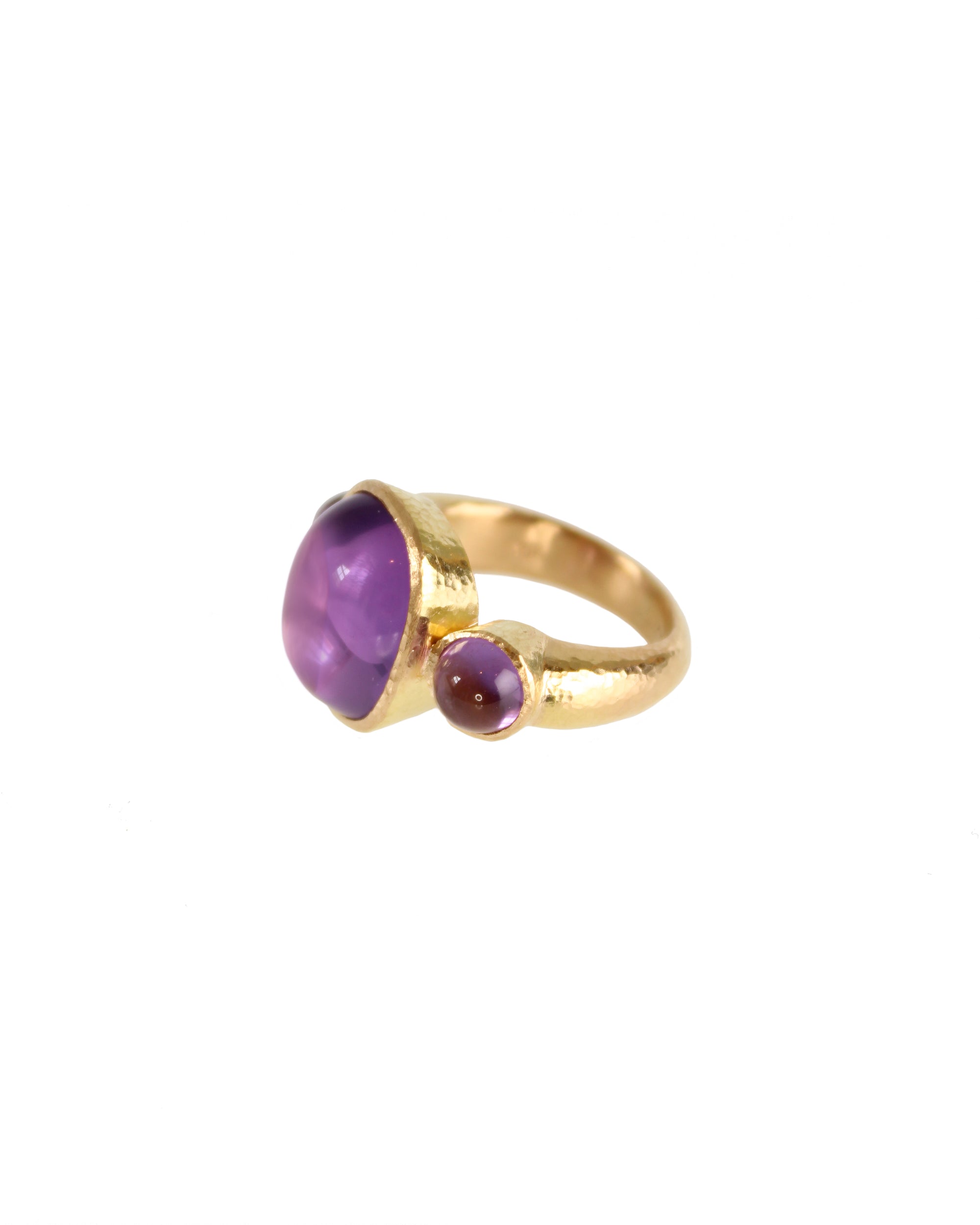 Elizabeth Locke Cushion Cabochon Amethyst Ring in Yellow Gold, Size 6.5
