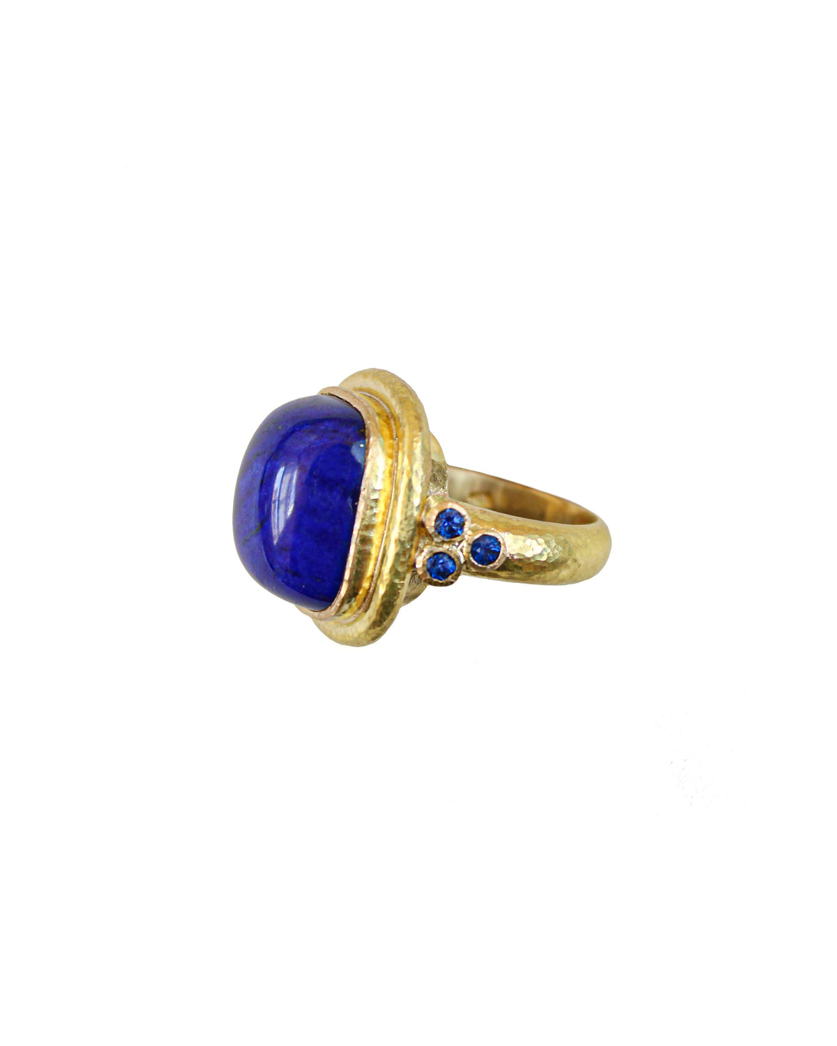 Elizabeth Locke Lapis & Blue Sapphire Ring in 19K Yellow Gold, Size 6.25