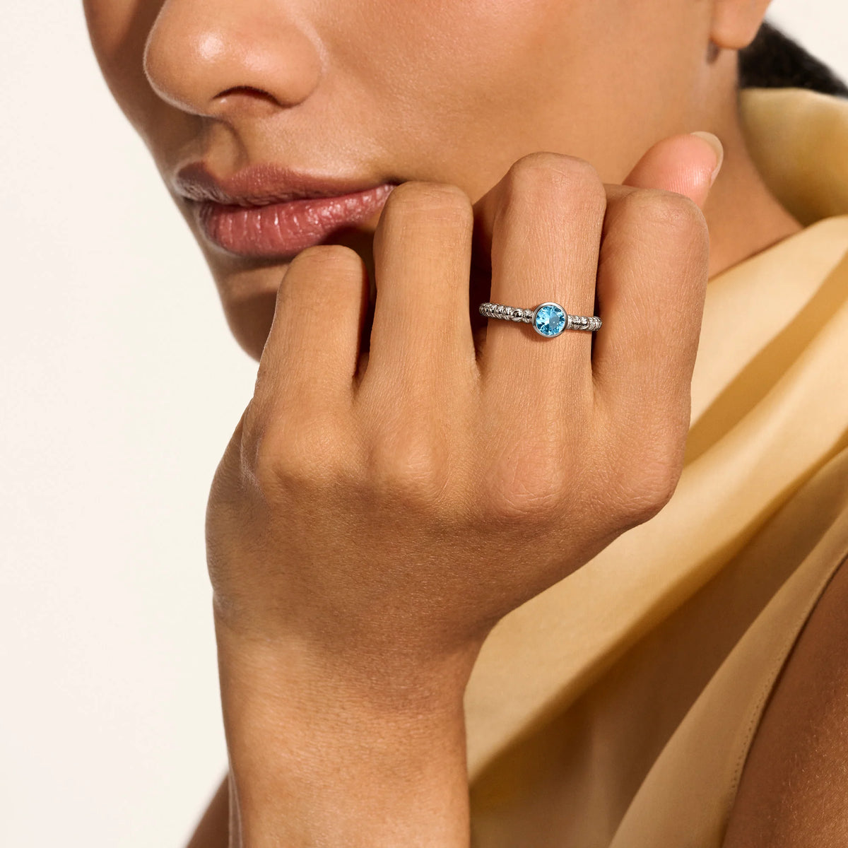 John Hardy Heishi Blue Topaz Solitaire Ring in Sterling Silver, Size 7
