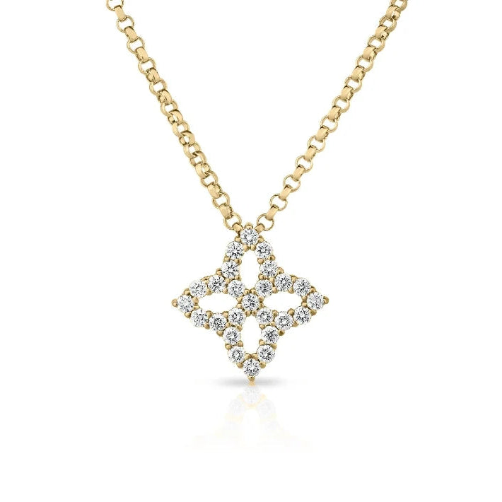 Roberto Coin Princess Flower Diamond Pendant Necklace in 18K Yellow Gold