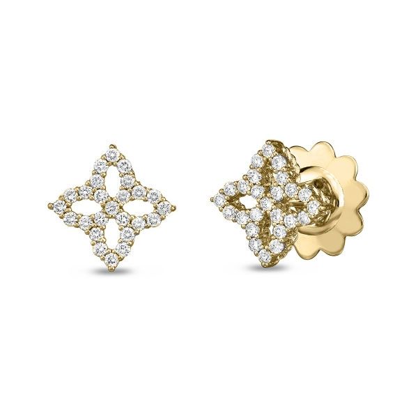 Roberto Coin Princess Flower Diamond Stud Earrings in 18K Yellow Gold