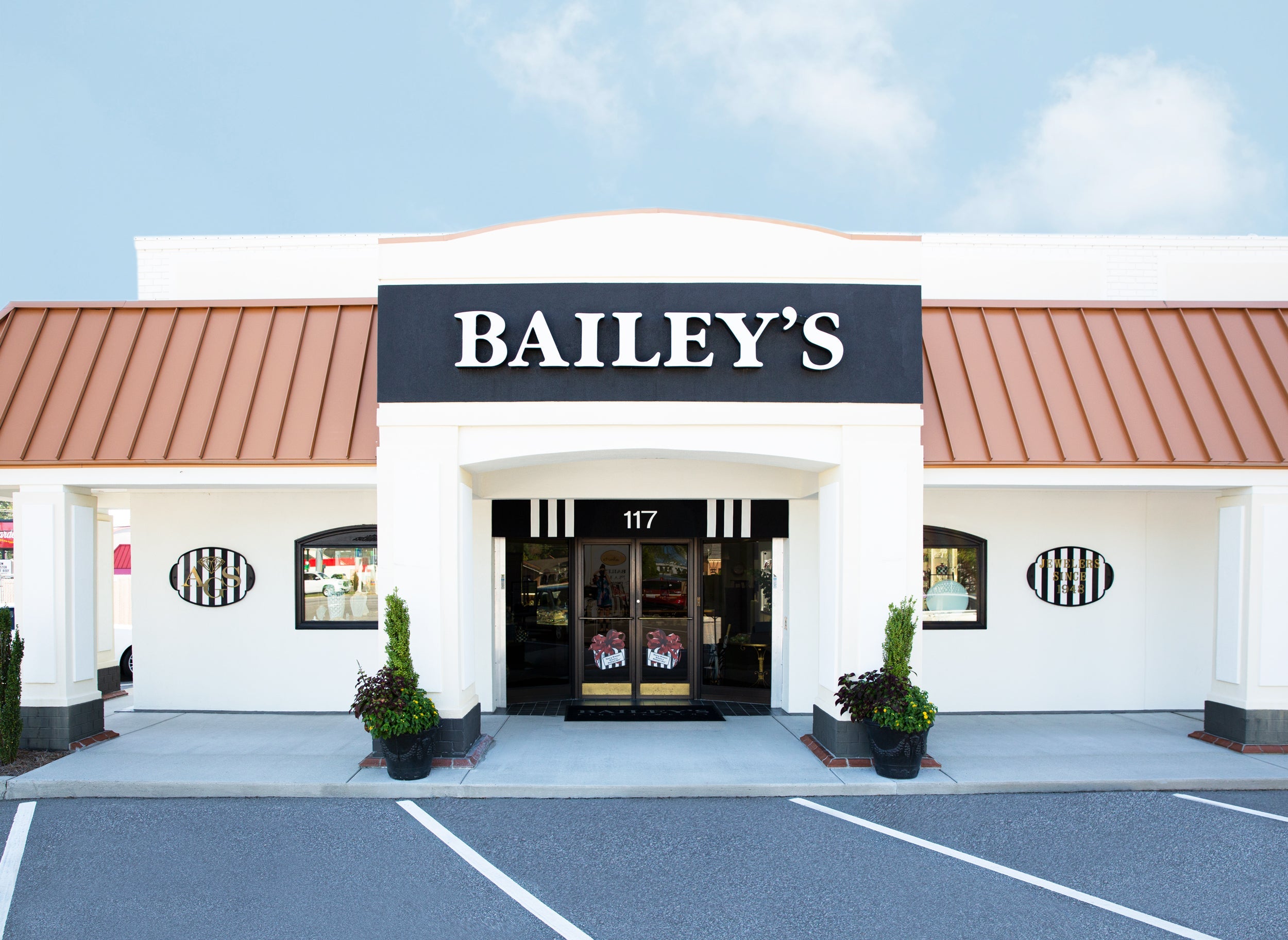 Bailey's store front with a clear sky