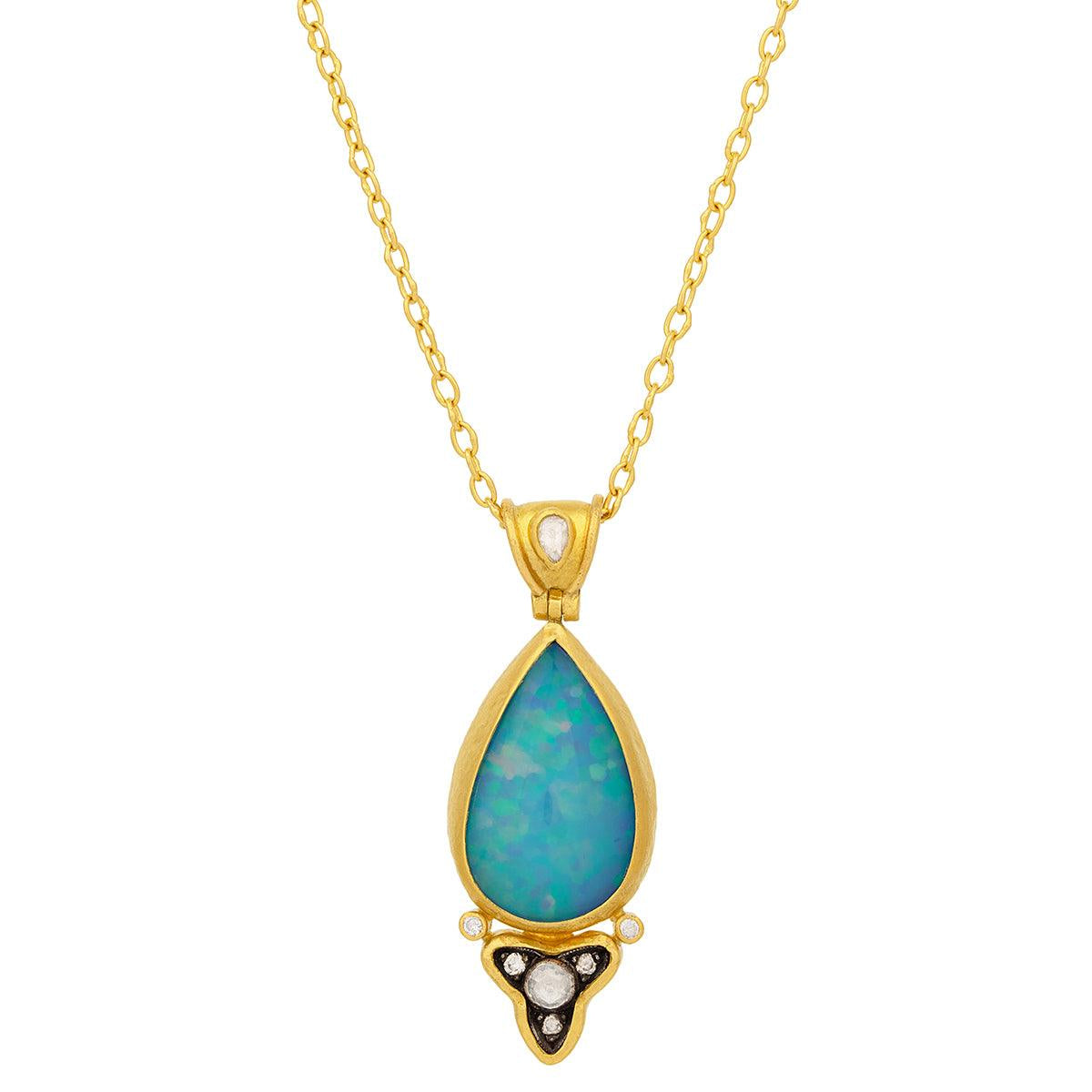 Gurhan Rune Opal Pendant Teardrop Necklace in 24K Yellow Gold