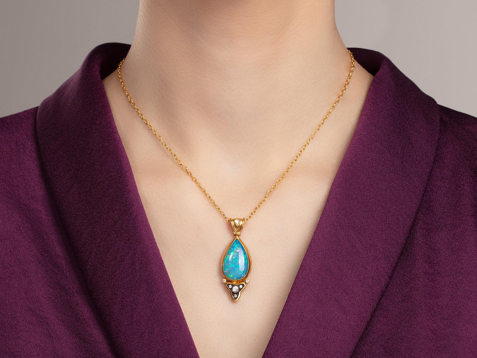 Gurhan Rune Opal Pendant Teardrop Necklace in 24K Yellow Gold