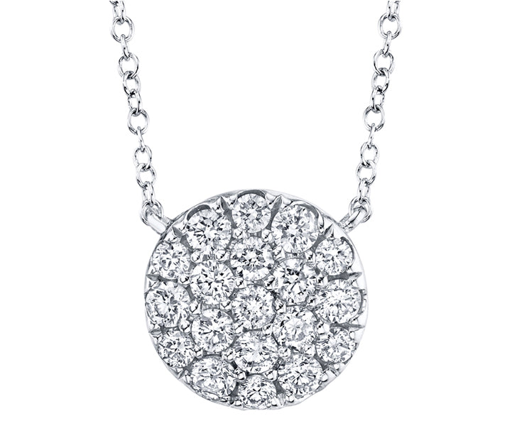Pave Diamond Circle Pendant Necklace in 14K White Gold