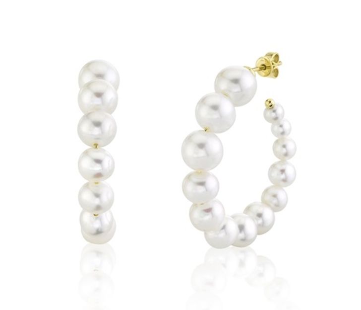 Pearl Hoop Earrings in 14K Yellow Gold