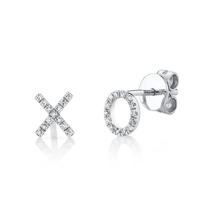 XO Diamond Stud Earrings in 14K White Gold