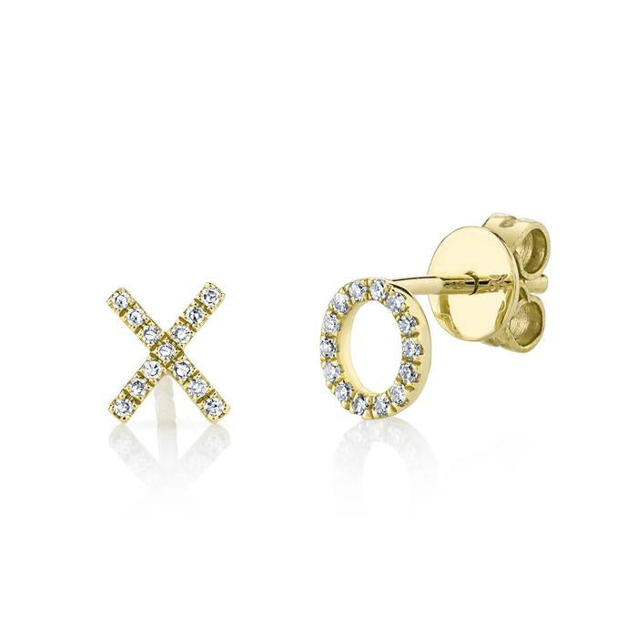 XO Diamond Stud Earrings in 14K Yellow Gold