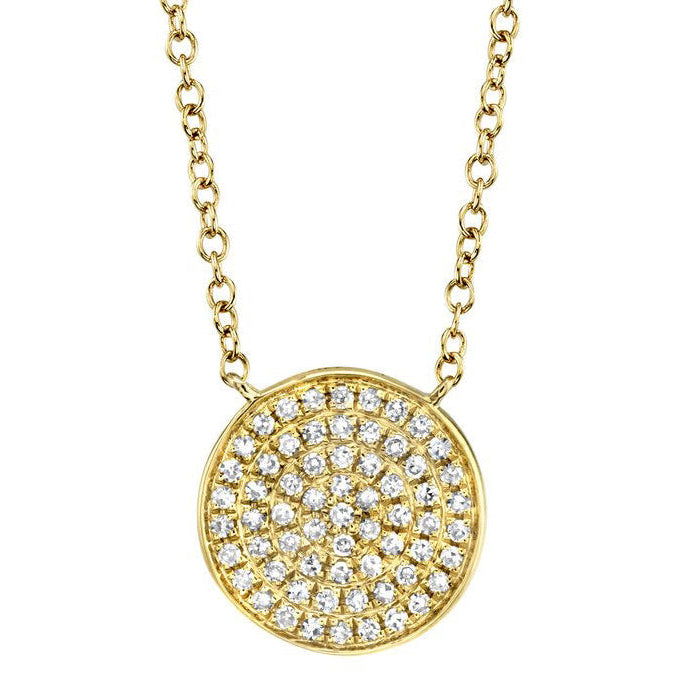 Pave Diamond Circle Pendant Necklace in 14K Yellow Gold
