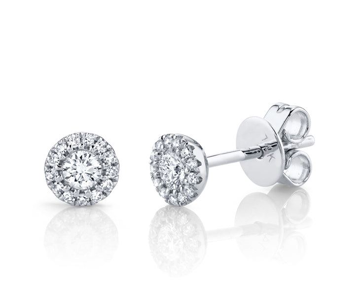 Diamond Halo Stud Earrings in 14K White Gold