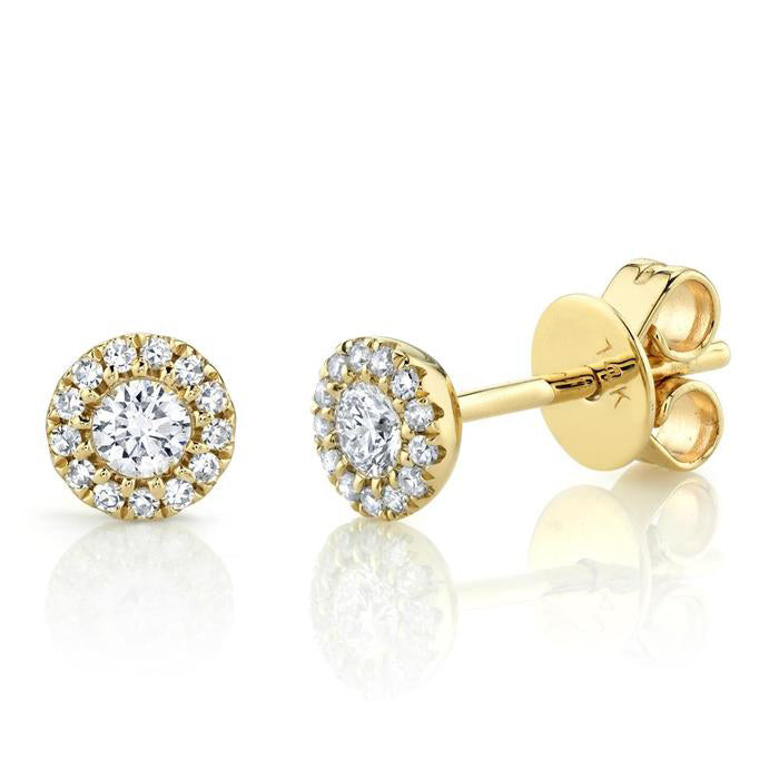 Diamond Halo Stud Earrings in 14K Yellow Gold