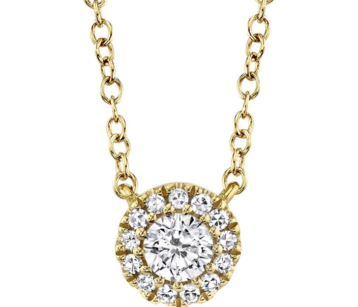 Diamond Halo Pendant Necklace in 14K Yellow Gold
