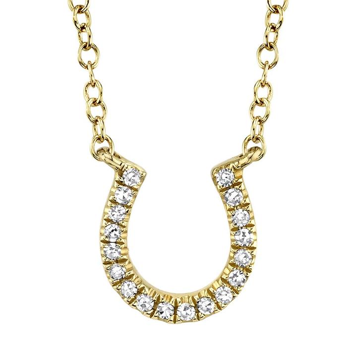 Diamond Horseshoe Pendant Necklace in 14K Yellow Gold