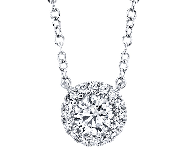 Diamond Halo Pendant Necklace in 14K White Gold