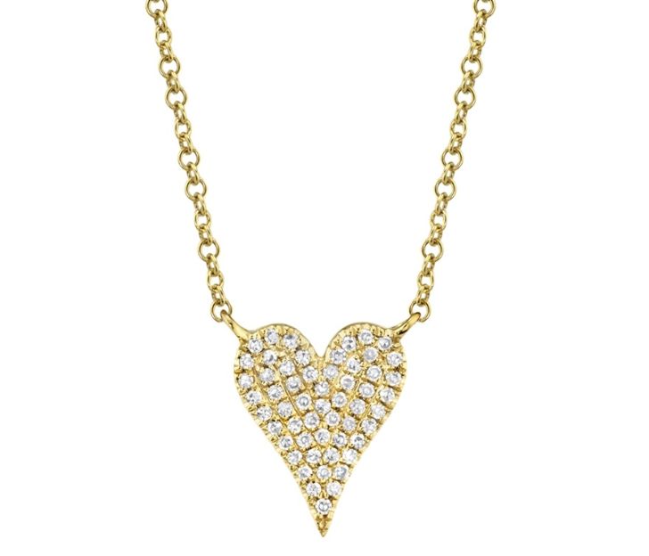 Pave Diamond Heart Pendant Necklace in 14K Yellow Gold