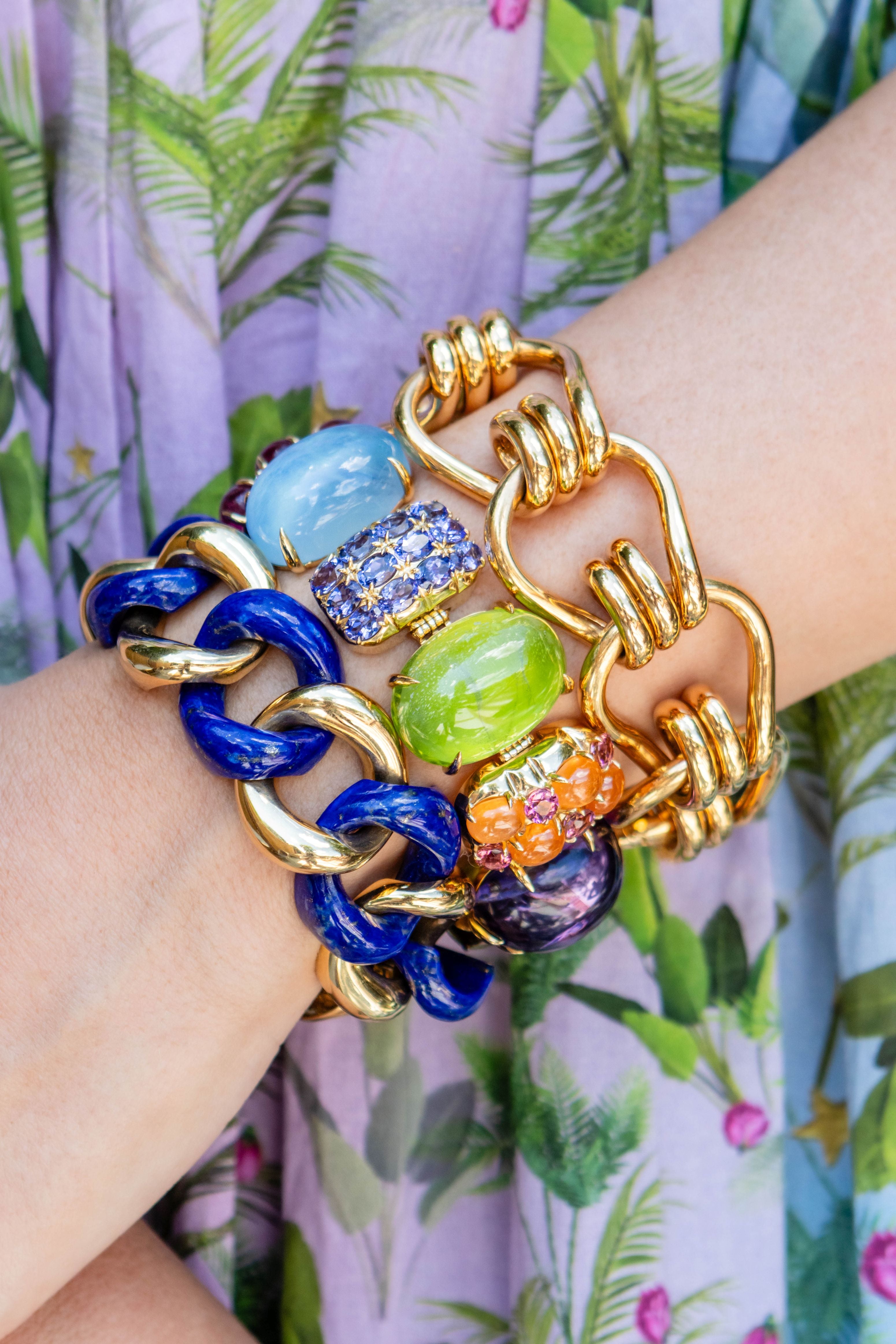 Seaman Schepps Lapis Link Bracelet in 18K Yellow Gold