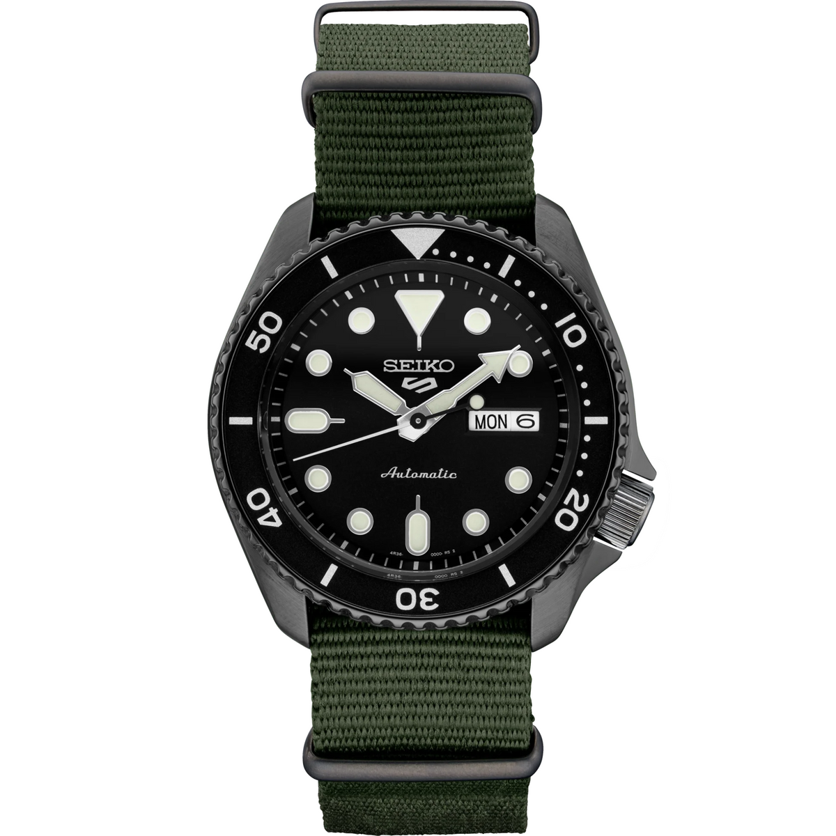 Seiko 5 Sport Black Dial & Green Strap Watch SRPD91