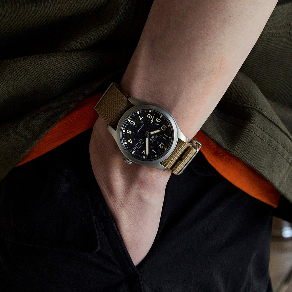 Seiko 5 Sport Black Dial Fabric Strap Watch SRPG35
