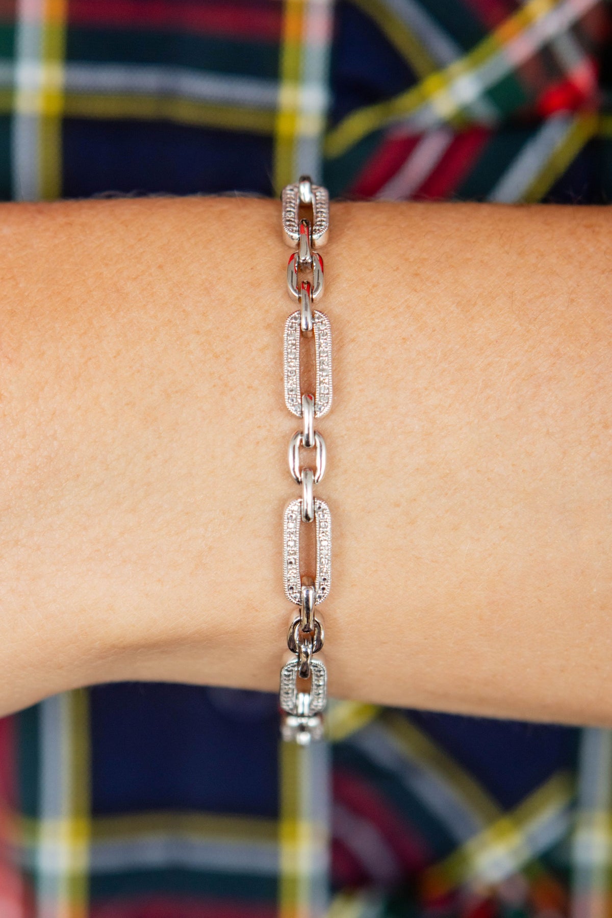 Diamond Paperclip Link Bracelet in Sterling Silver