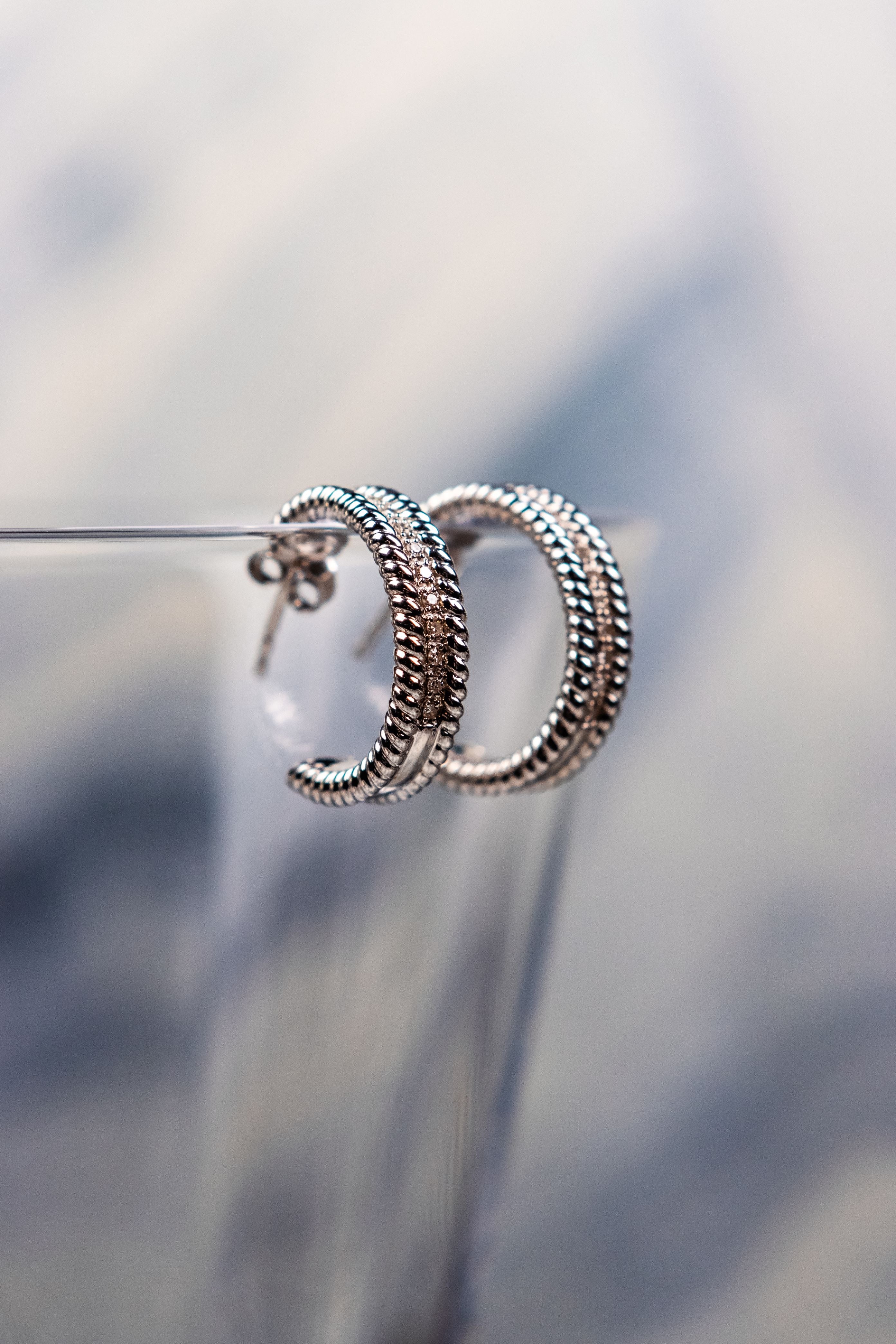 Rope Edge Hoop Earrings in Sterling Silver