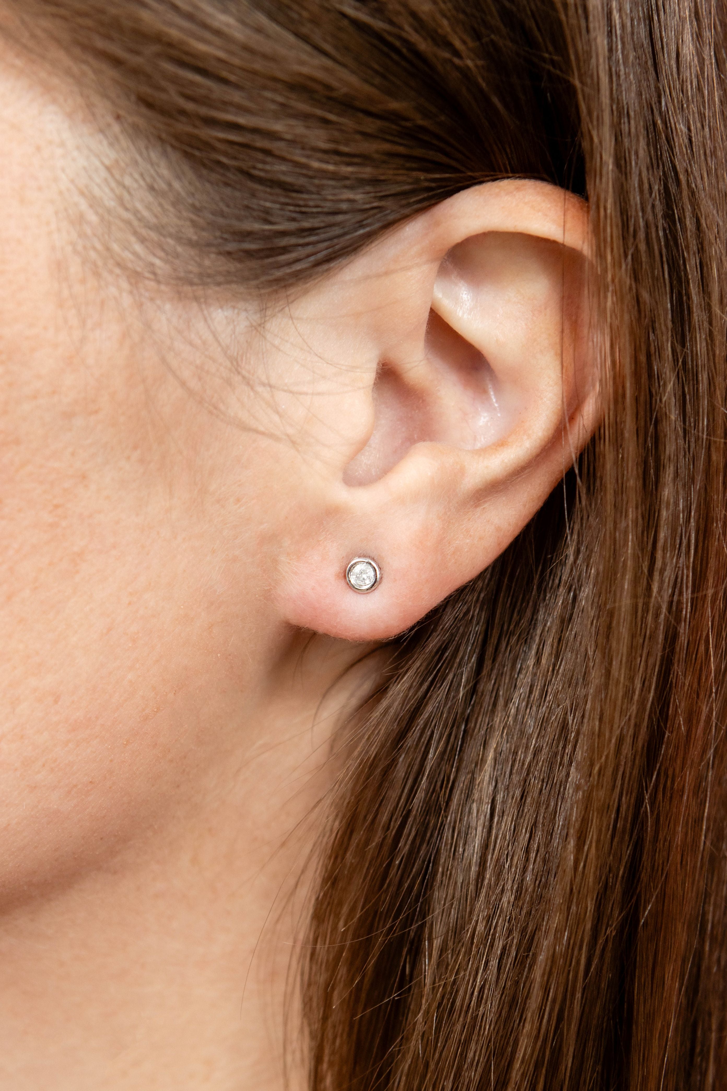 Bezel Diamond Stud Earrings in Sterling Silver