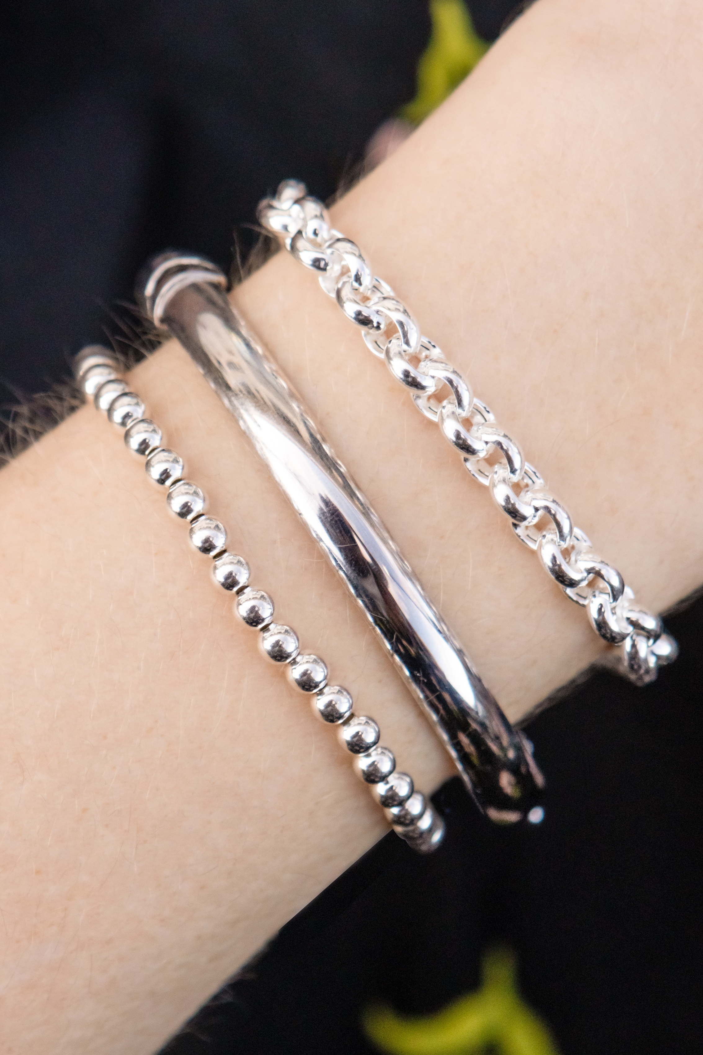 Round Bead Stretch Bracelet in Sterling Silver, 6" Length