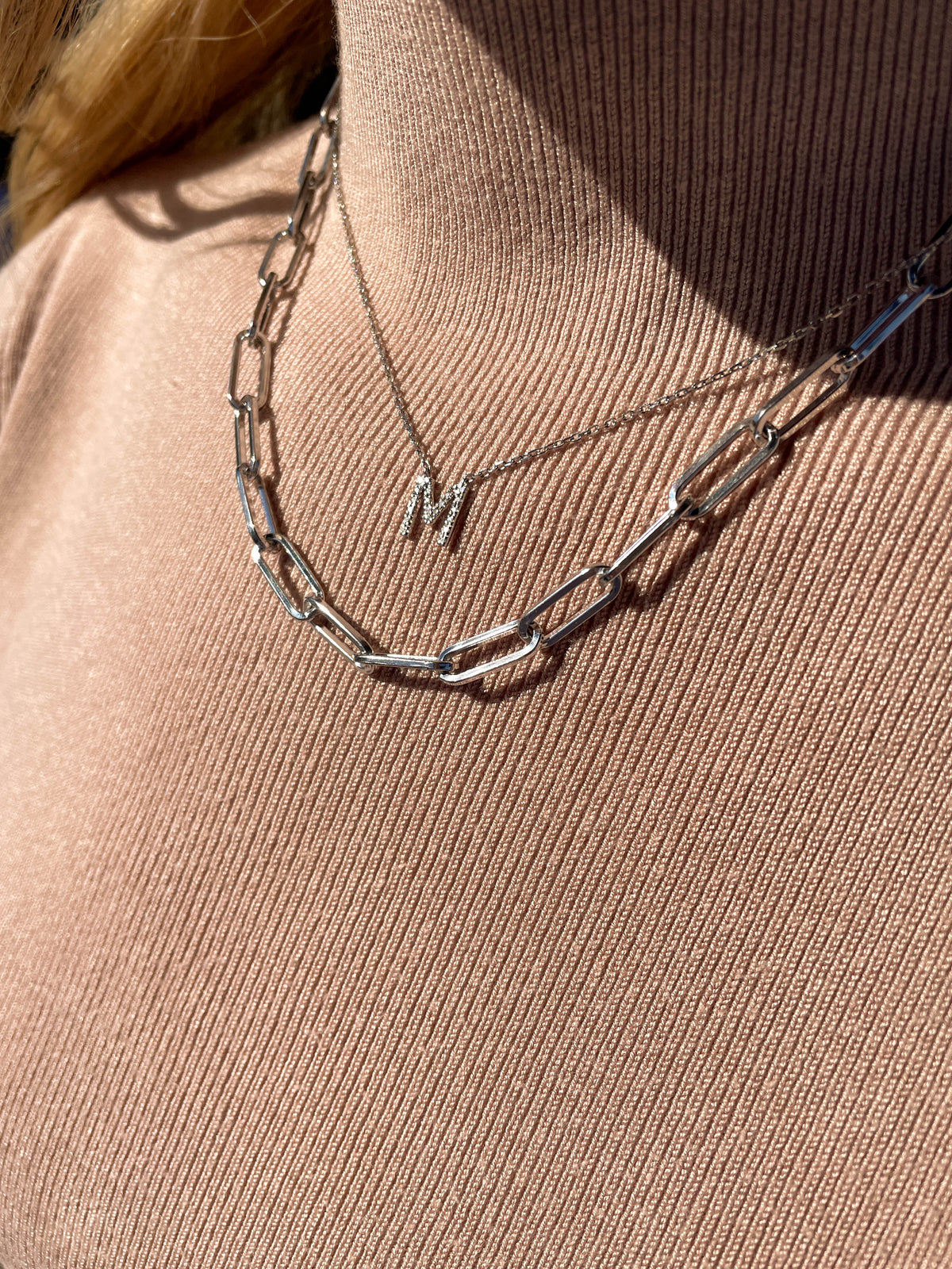 "B" Diamond Initial Pendant Necklace in Sterling Silver