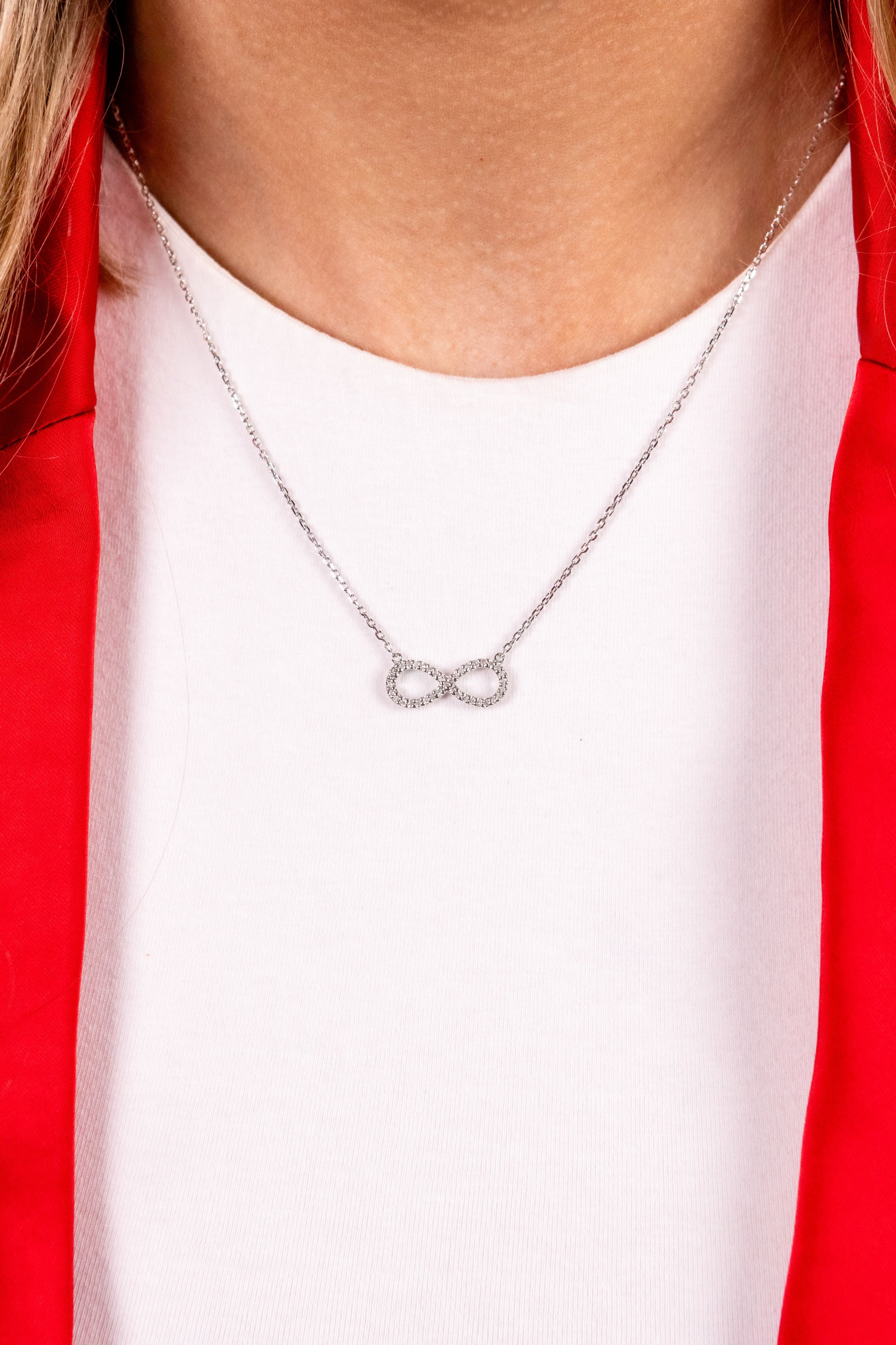 Diamond Pave Infinity Pendant Necklace in Sterling Silver