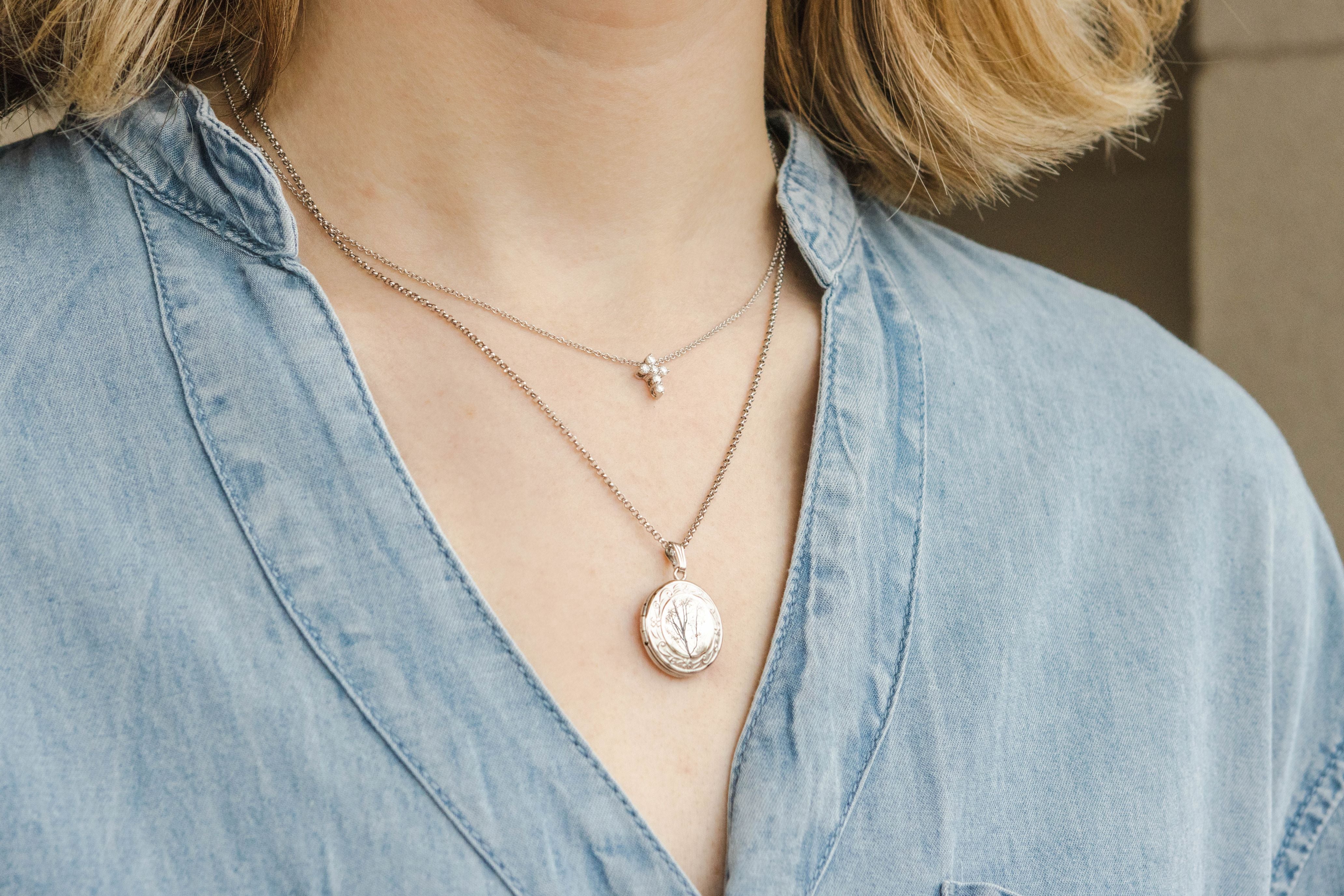 Round Engravable Locket Necklace in Sterling Silver, 18" Length