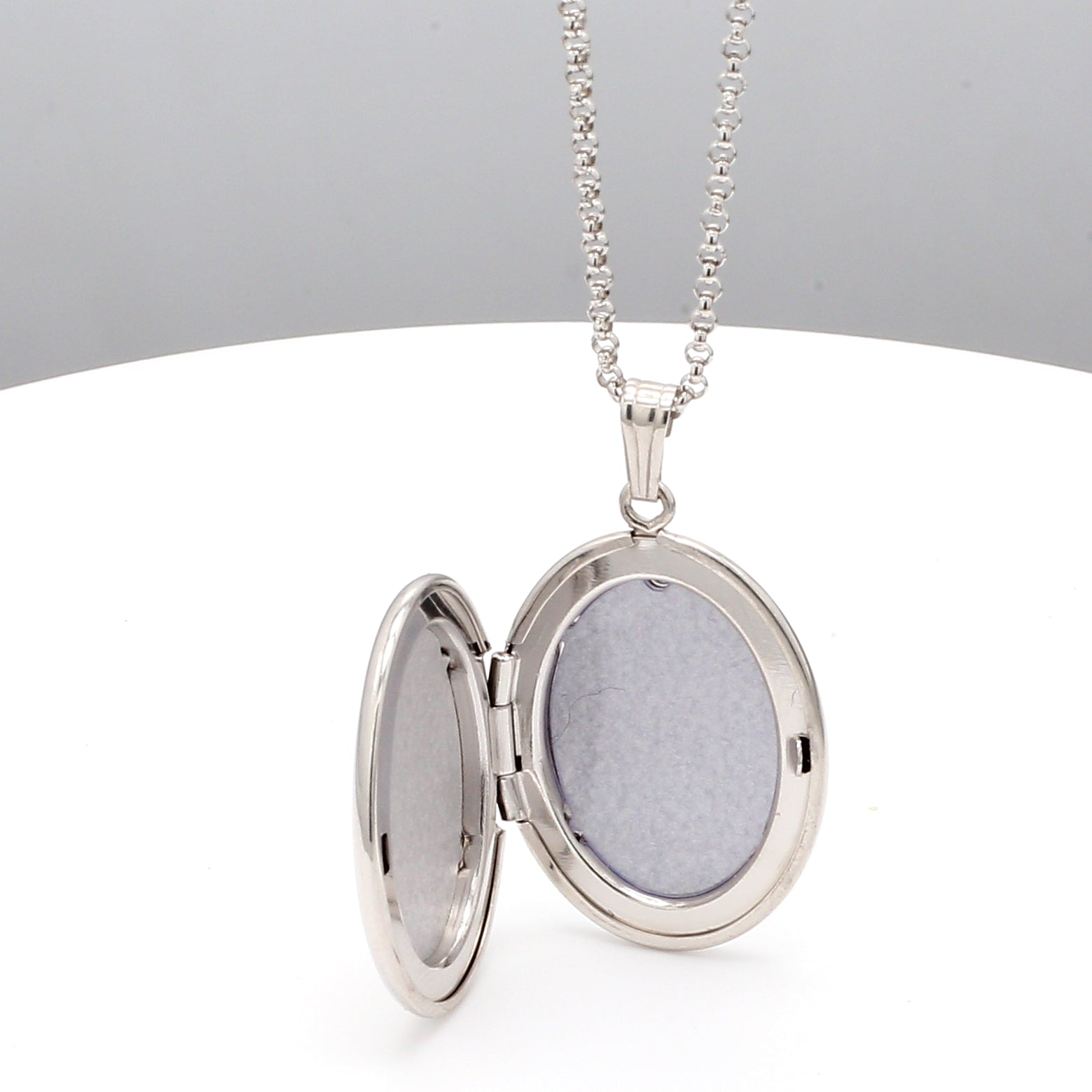 Polished Oval Locket Necklace in Sterling Silver, 20" Length