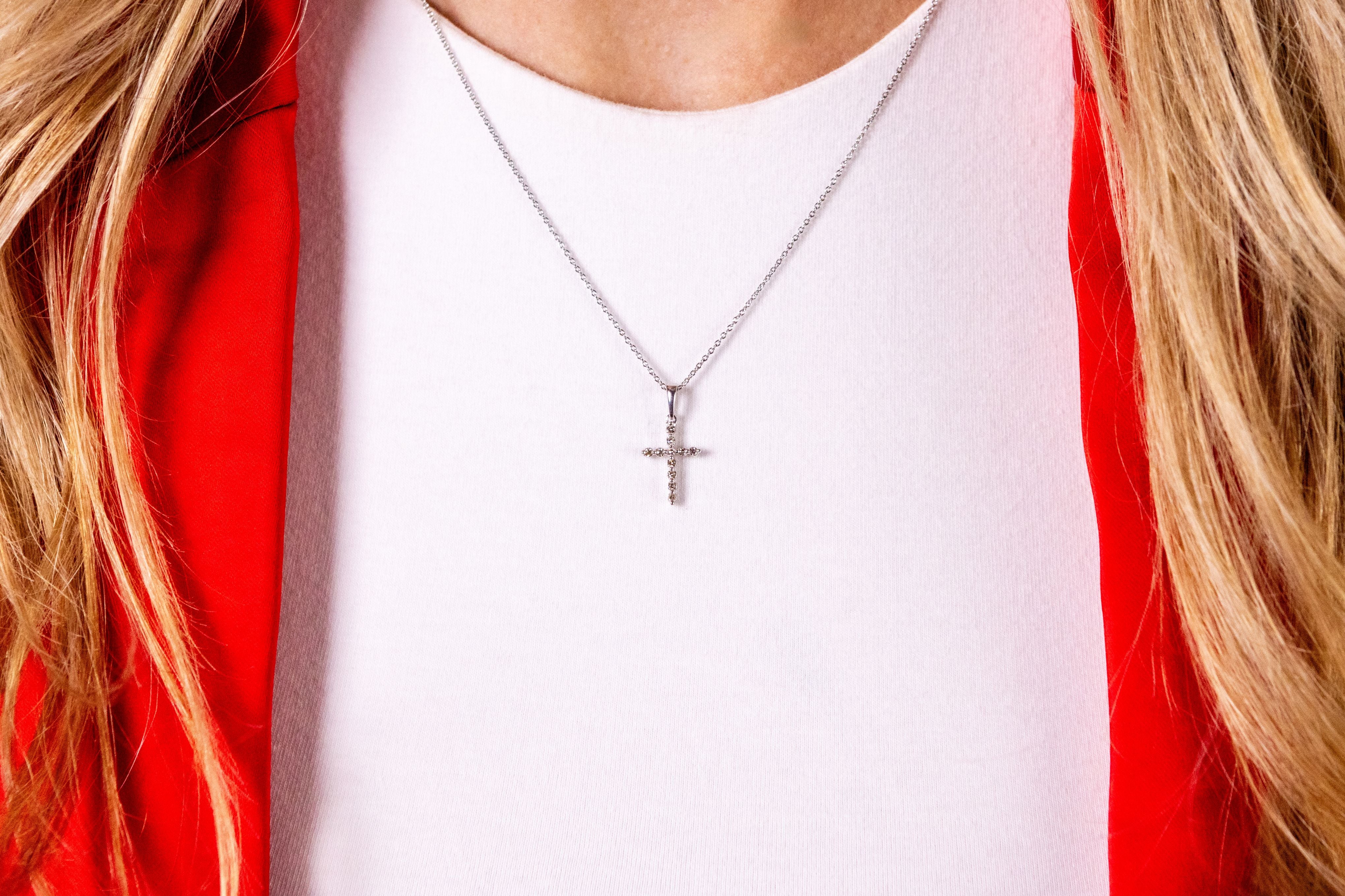 Diamond Cross Pendant Necklace in Sterling Silver