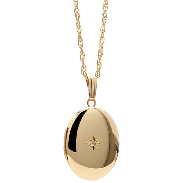 Oval Diamond Locket Necklace in 14K Yellow Gold Filled, 18" Length