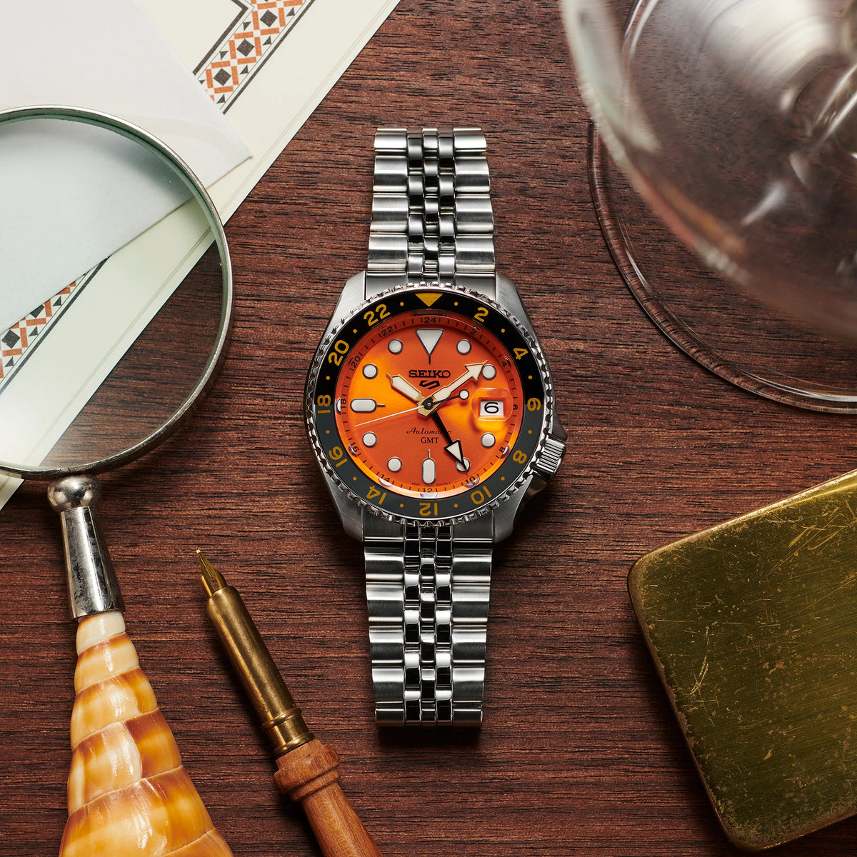 Seiko 5 Sport GMT Orange Dial Watch SSK005