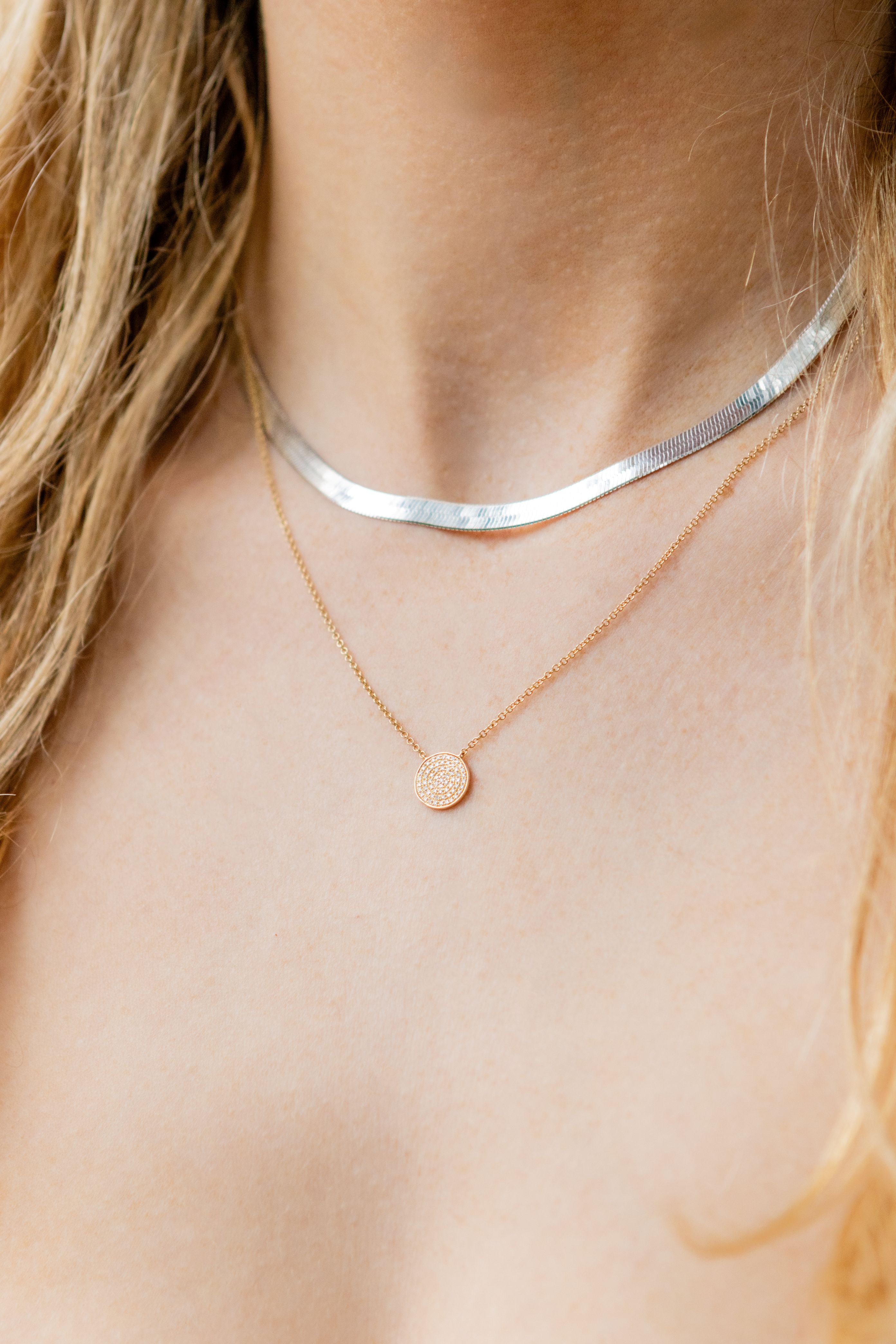 Thin Herringbone Chain Necklace in Sterling Silver, 16" Length