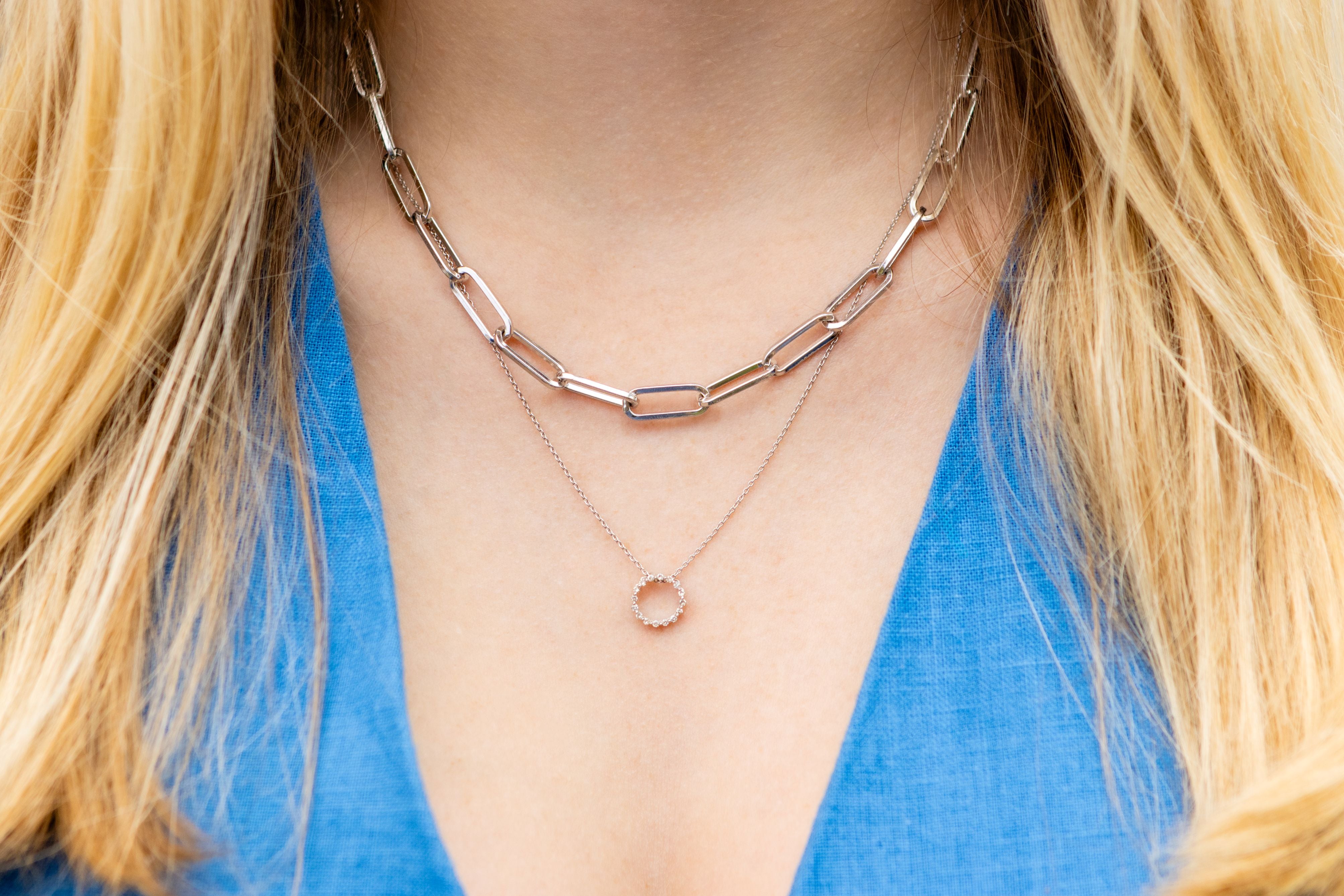 Open Circle Diamond Pendant Necklace in Sterling Silver