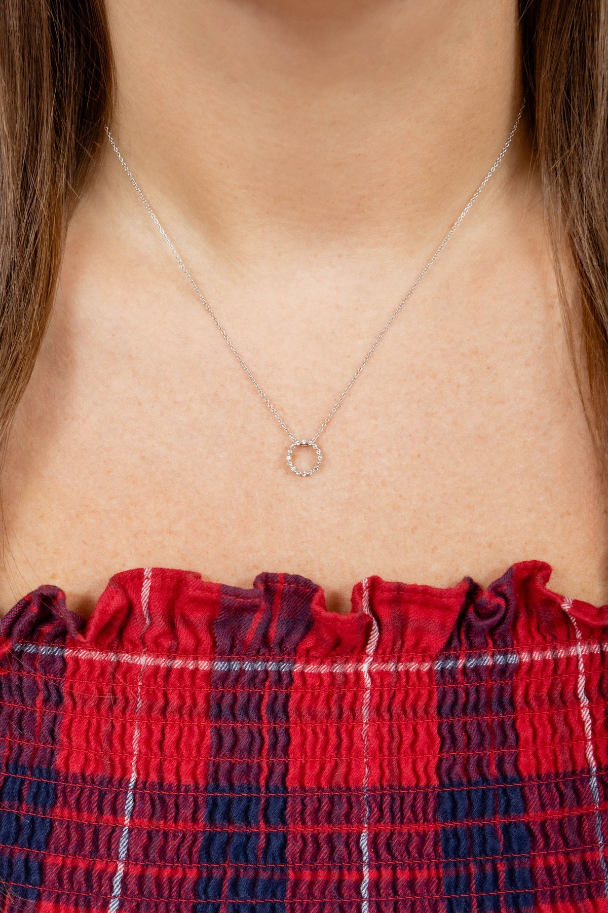 Open Circle Diamond Pendant Necklace in Sterling Silver