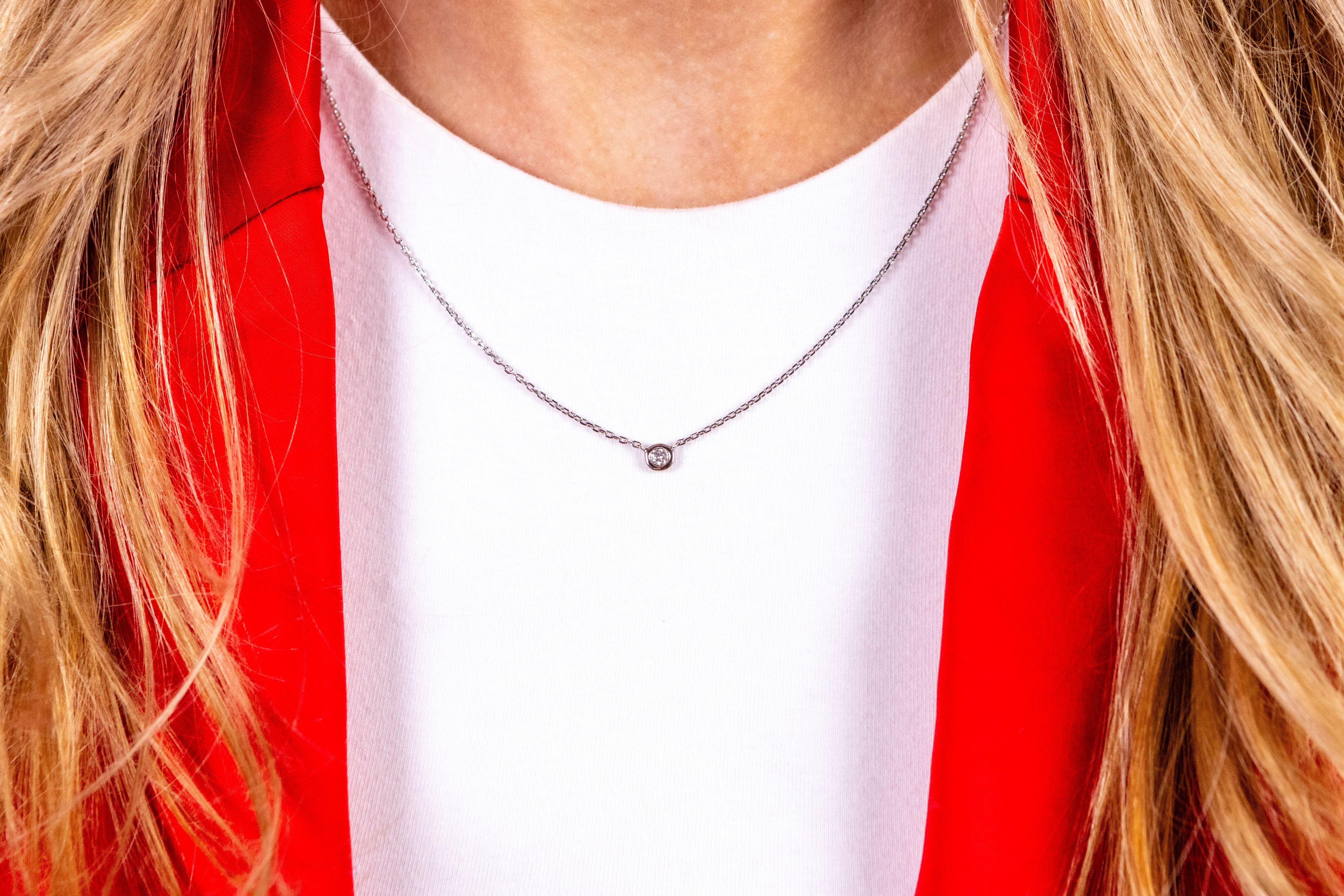 Diamond Bezel Pendant Necklace in Sterling Silver
