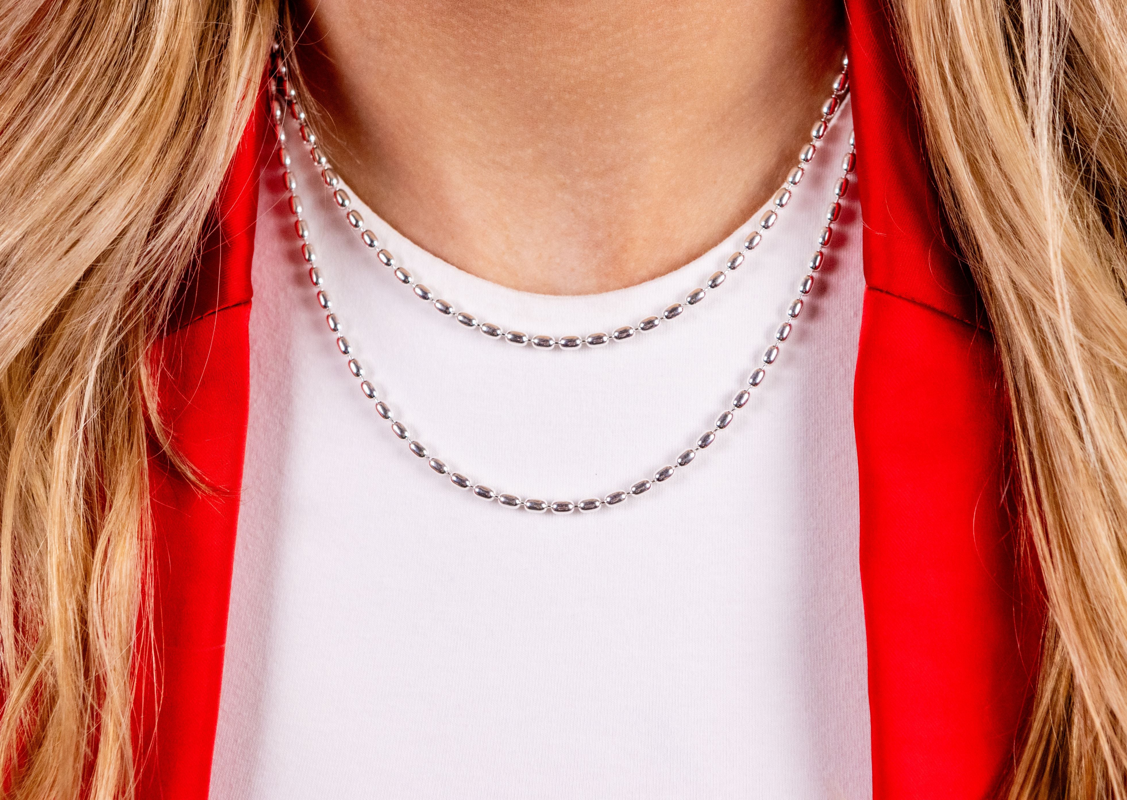 Rice Bead Chain Necklace in Sterling Silver, 16" Length