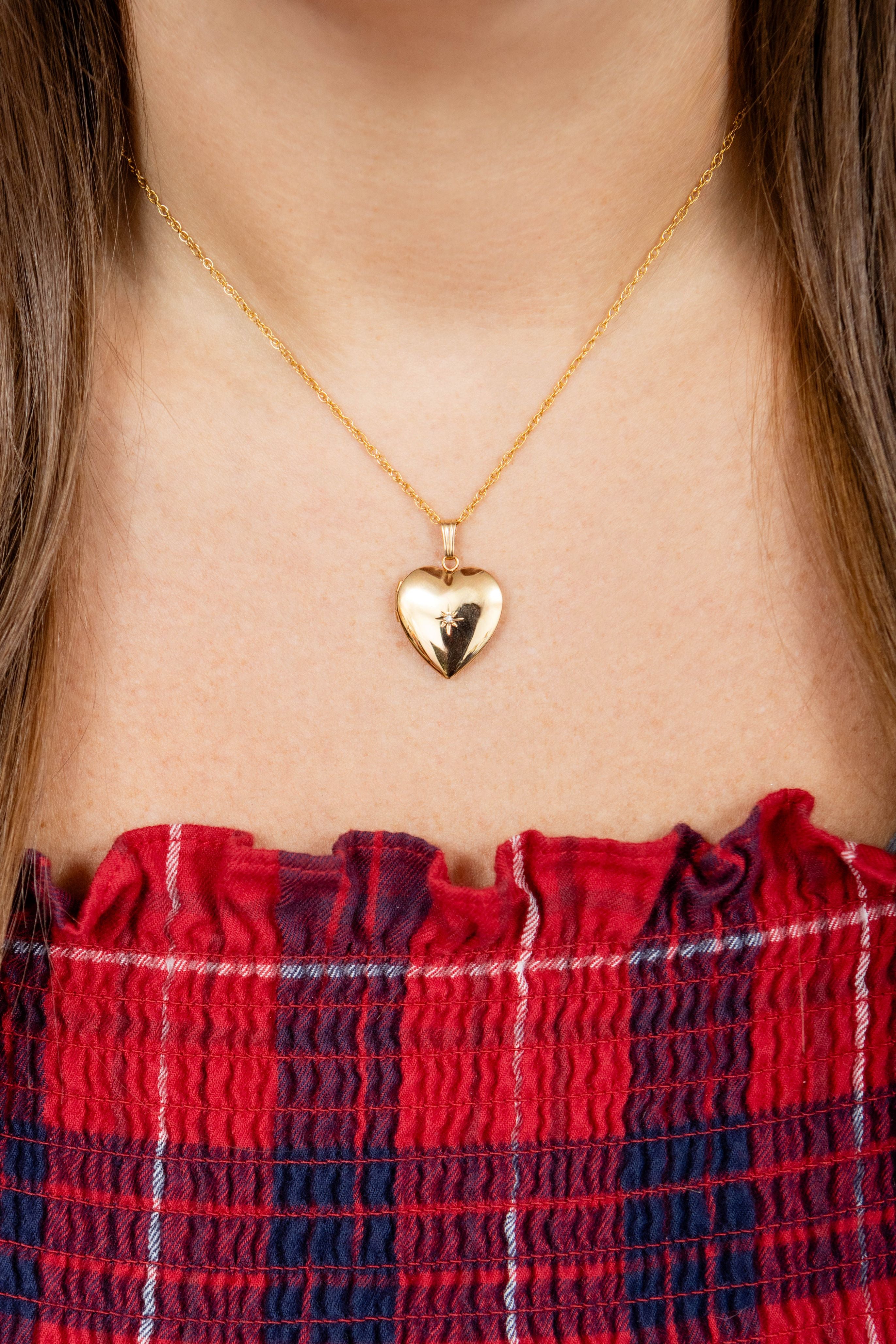 Heart Diamond Locket Necklace in 14K Yellow Gold Filled, 18" Length