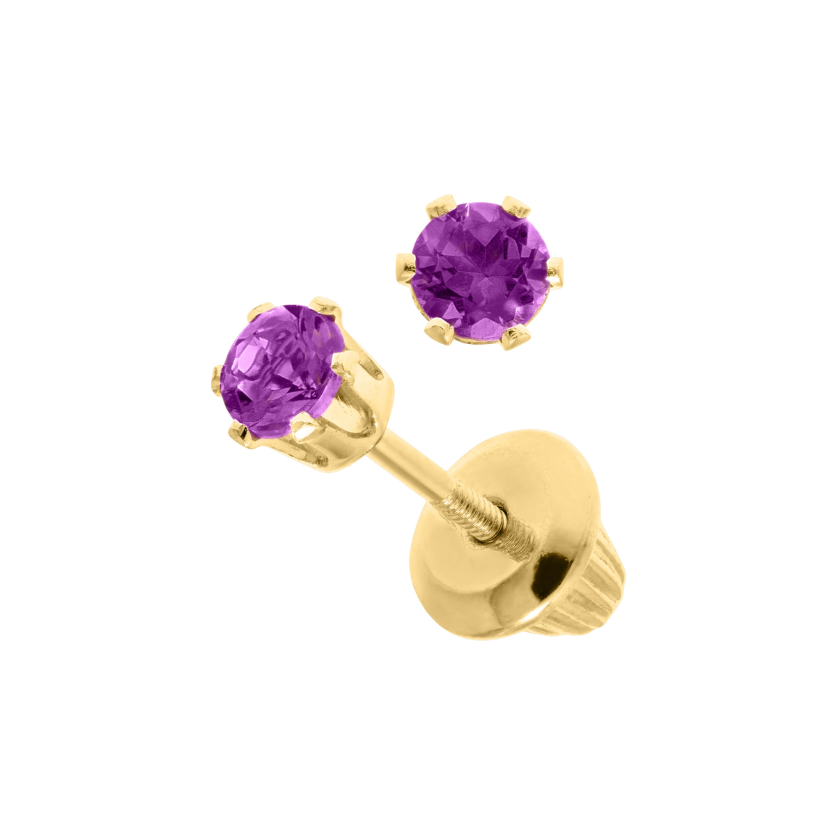 Children's Amethyst Stud Earrings in 14K Yellow Gold