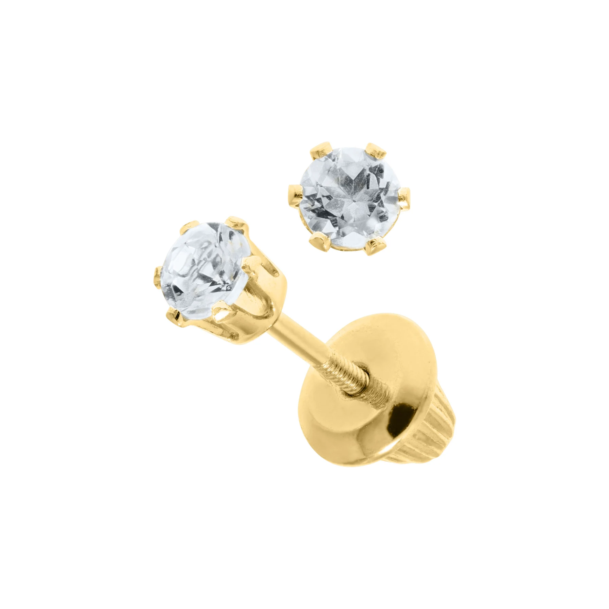 Children's White Topaz Stud Earrings in 14K Yellow Gold
