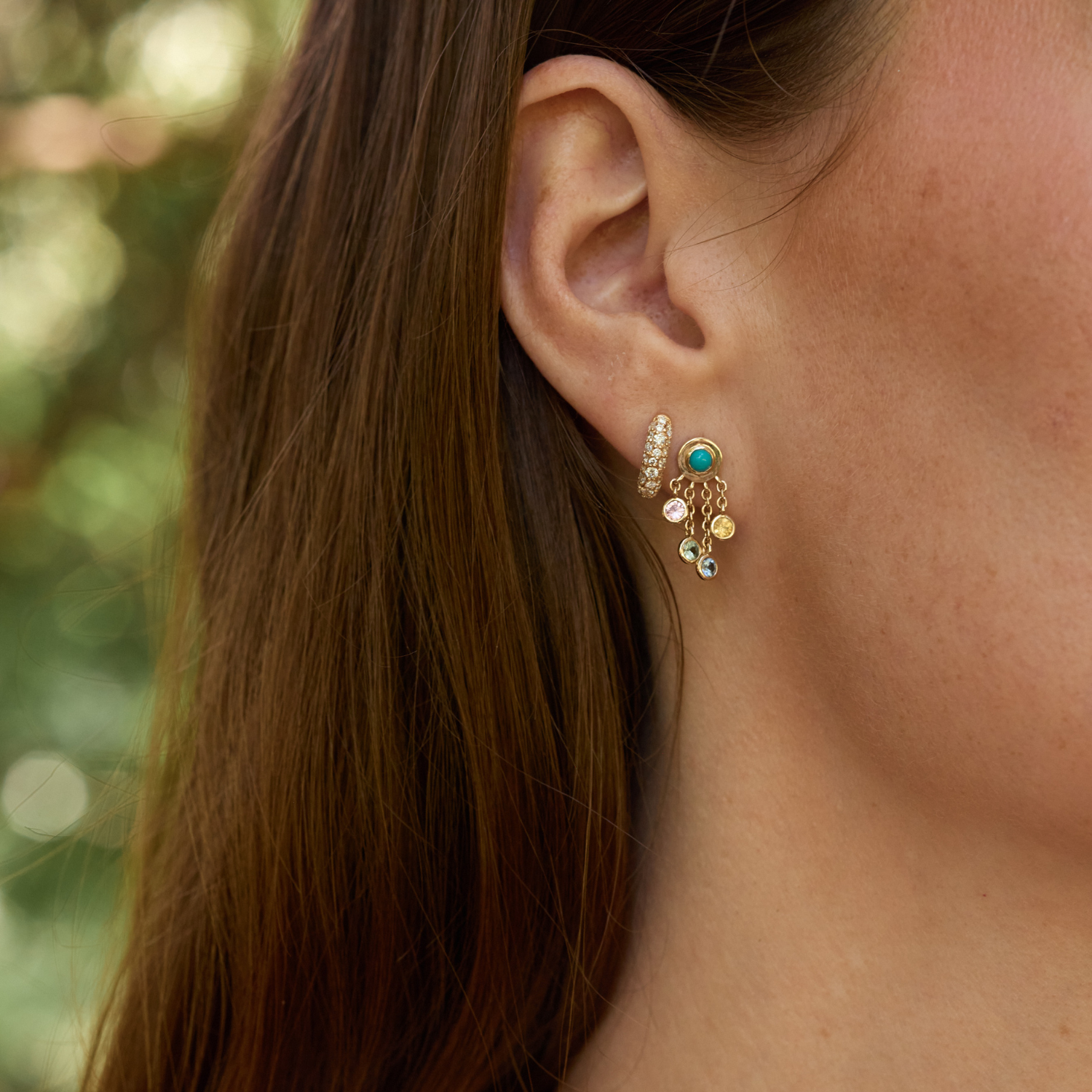 Eden Presley Turquoise & Sapphire Shaker Earrings in 14K Yellow Gold