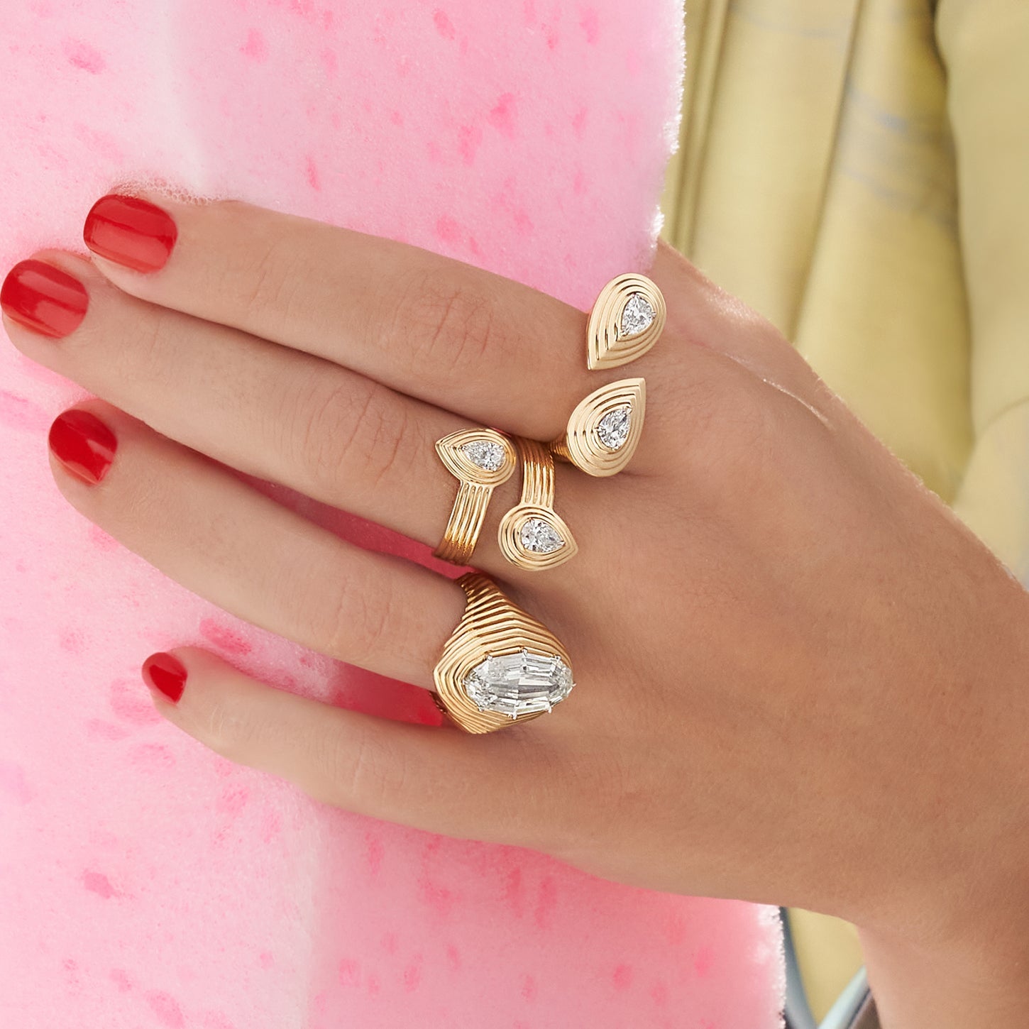 Phillips House Pear Diamond Layered Bypass Ring, Size 6