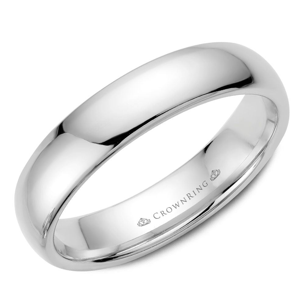 Crown Ring Men's 5MM Domed Light Comfort Fit Band in 14K White Gold, Size 11