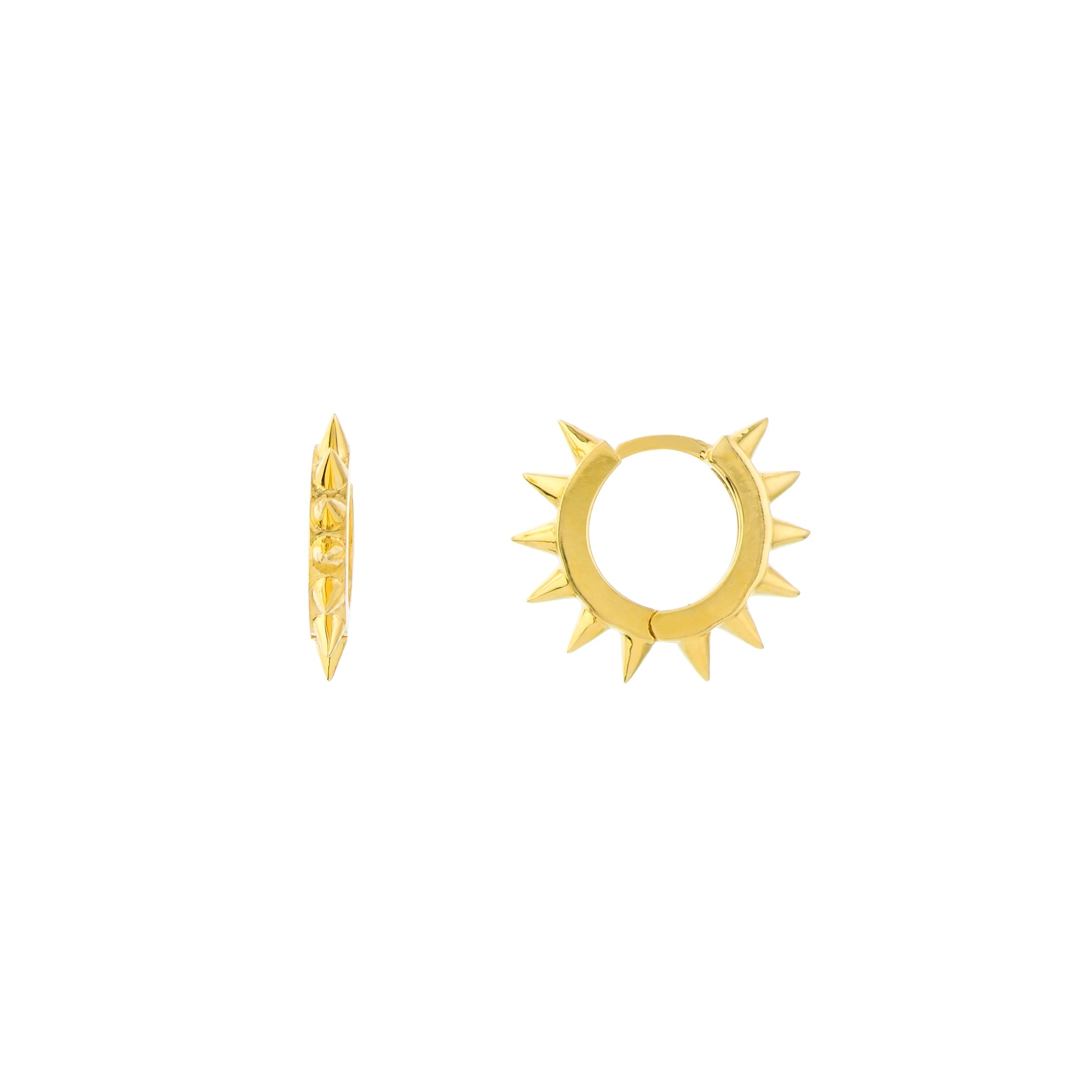 Spike Huggie Hoop Earrings in 14K Yellow Gold