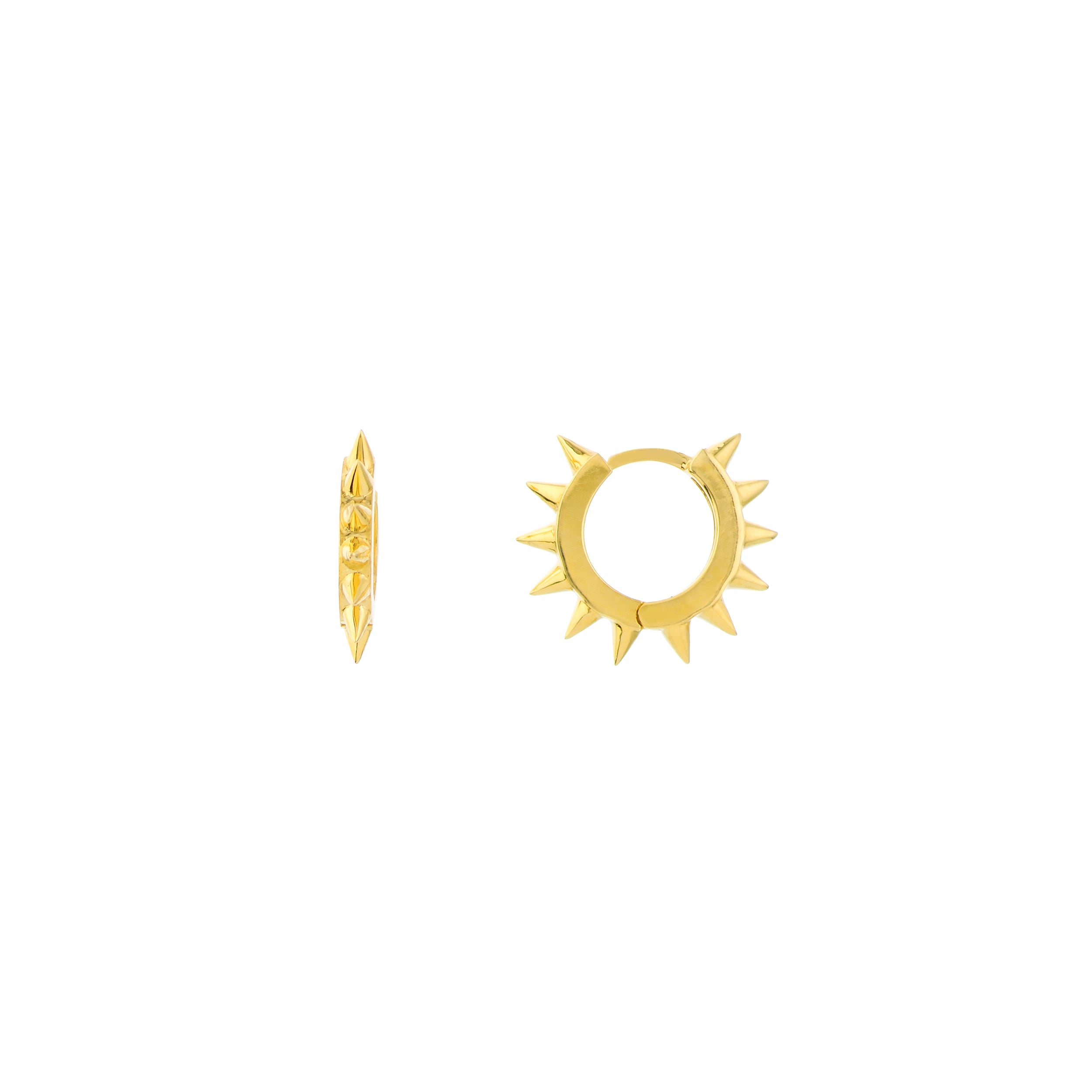 Spike Huggie Hoop Earrings in 14K Yellow Gold
