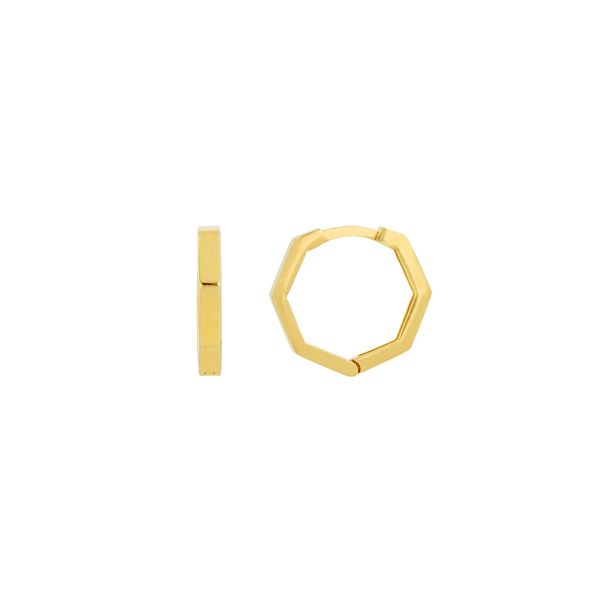 Hexagon Huggie Hoop Earrings in 14K Yellow Gold