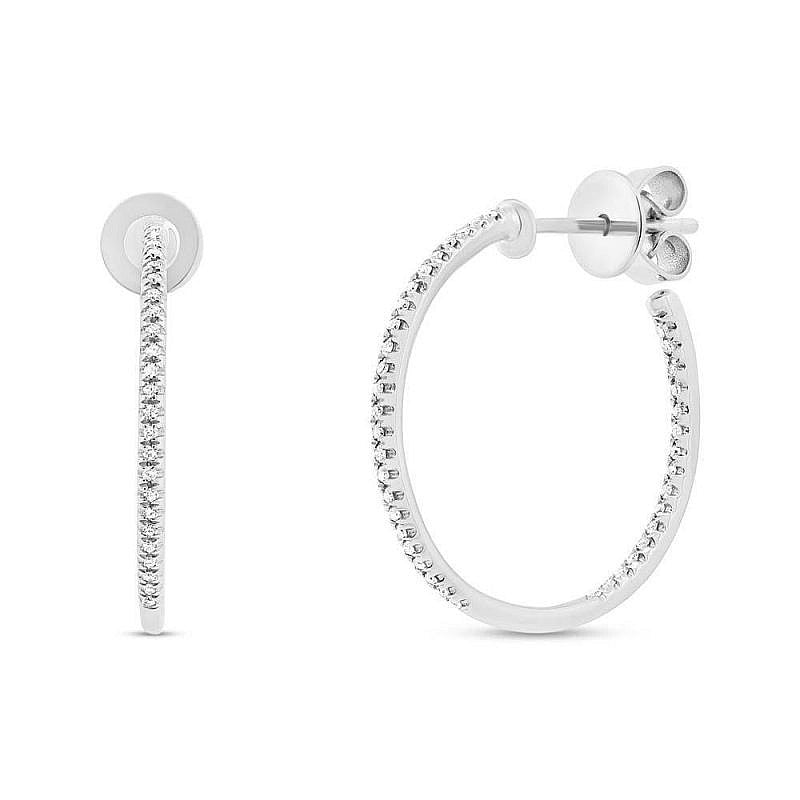 Pave Diamond Inside Outside Oval Hoop Earrings in 14K White Gold