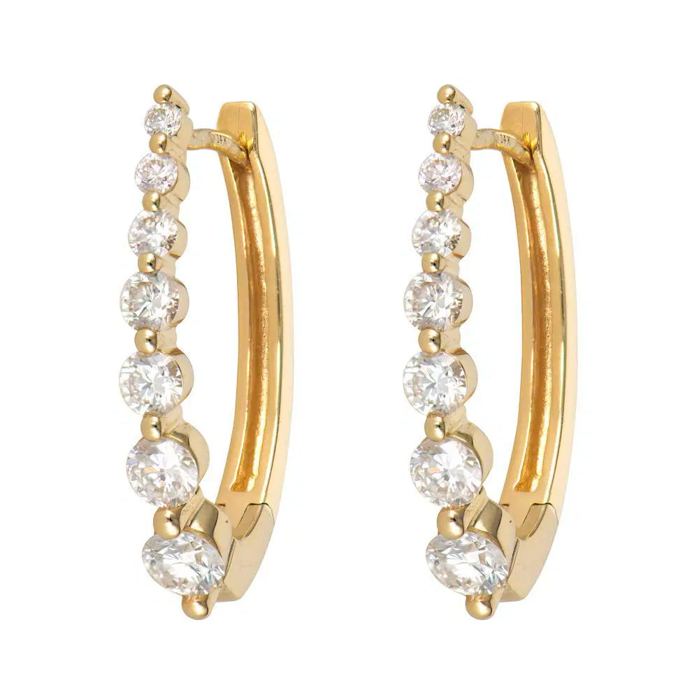 Three Stories Large Oval Graduated Diamond Hoop Earrings in 14K Yellow Gold